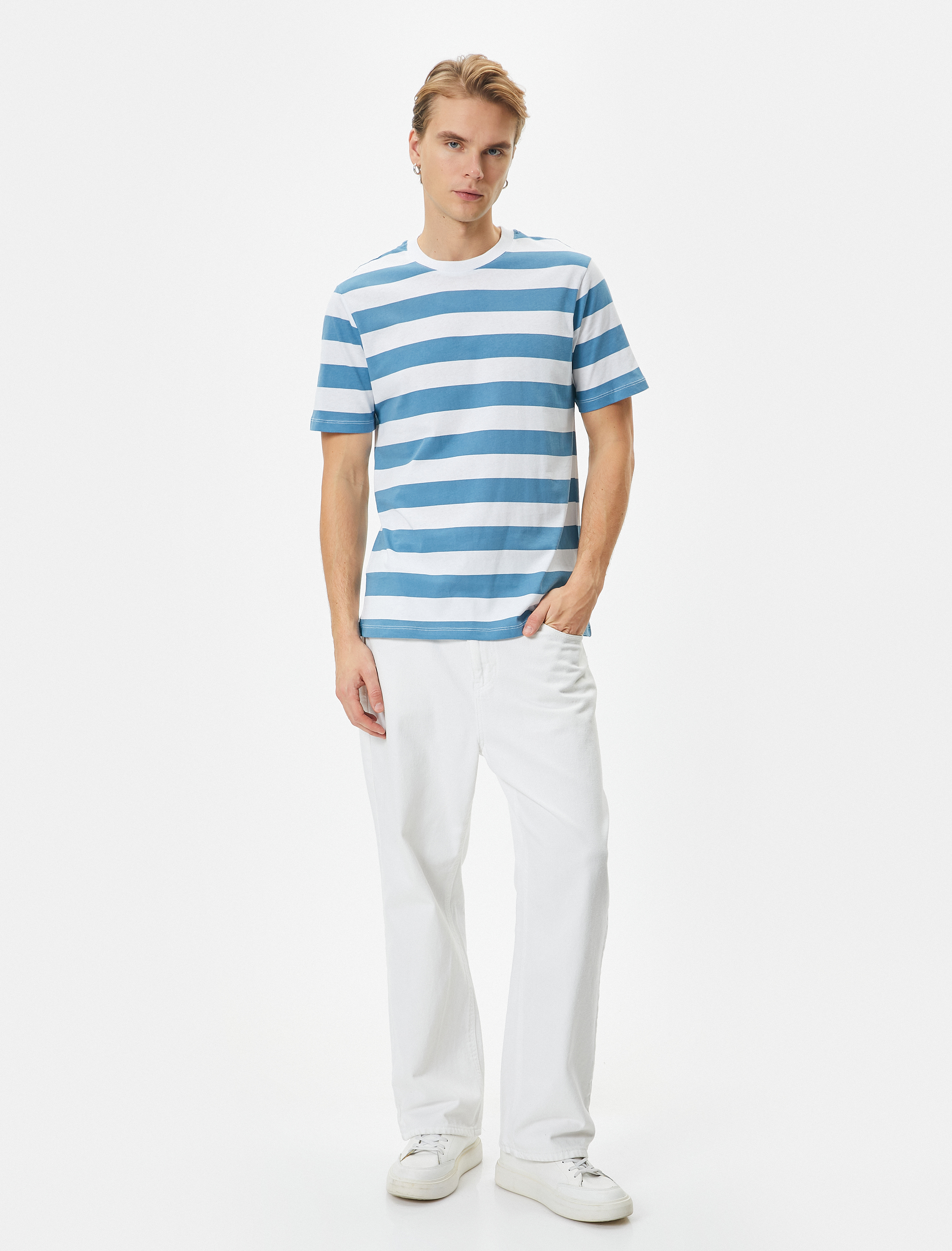   Bisiklet Yaka Tişört Kısa Kollu Pamuklu