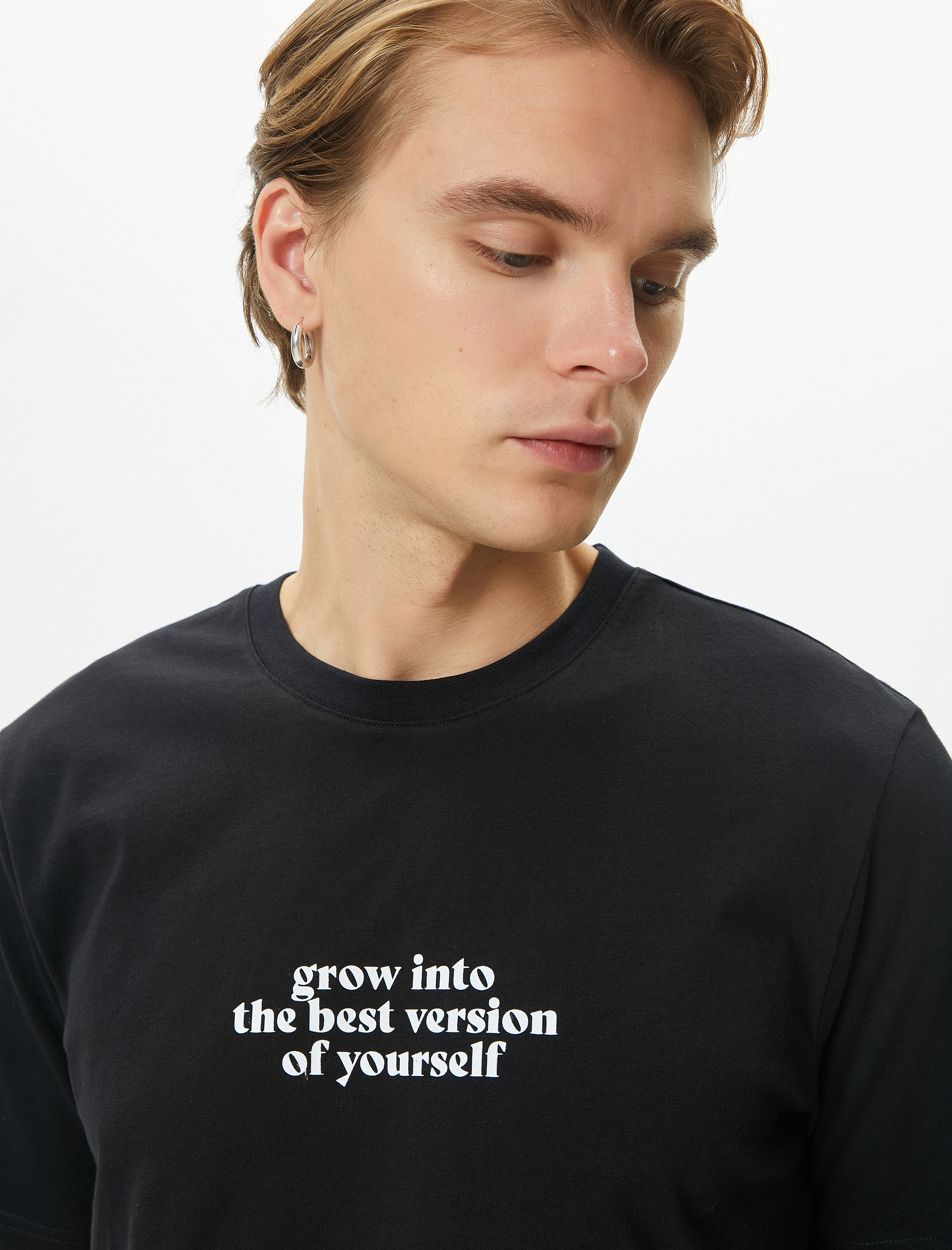   Slogan Baskılı Tişört Bisiklet Yaka Kısa Kollu Pamuklu