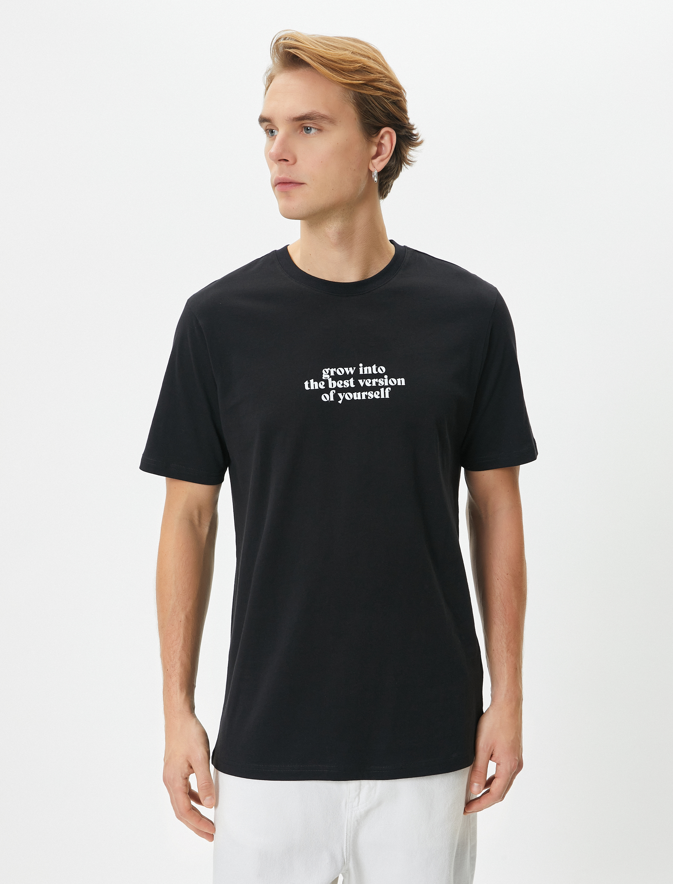   Slogan Baskılı Tişört Bisiklet Yaka Kısa Kollu Pamuklu