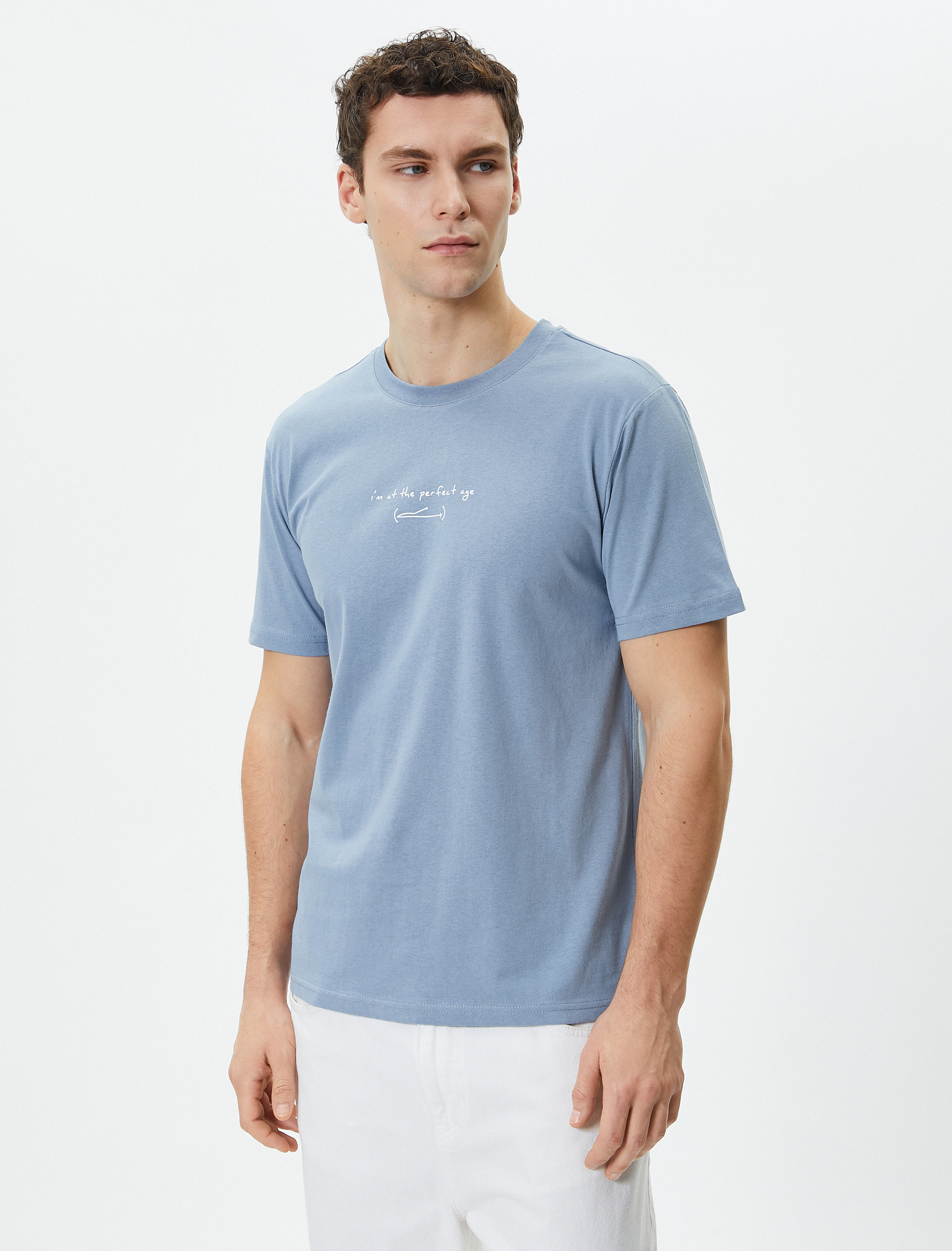   Slogan Baskılı Tişört Slim Fit Bisiklet Yaka Kısa Kollu Pamuklu