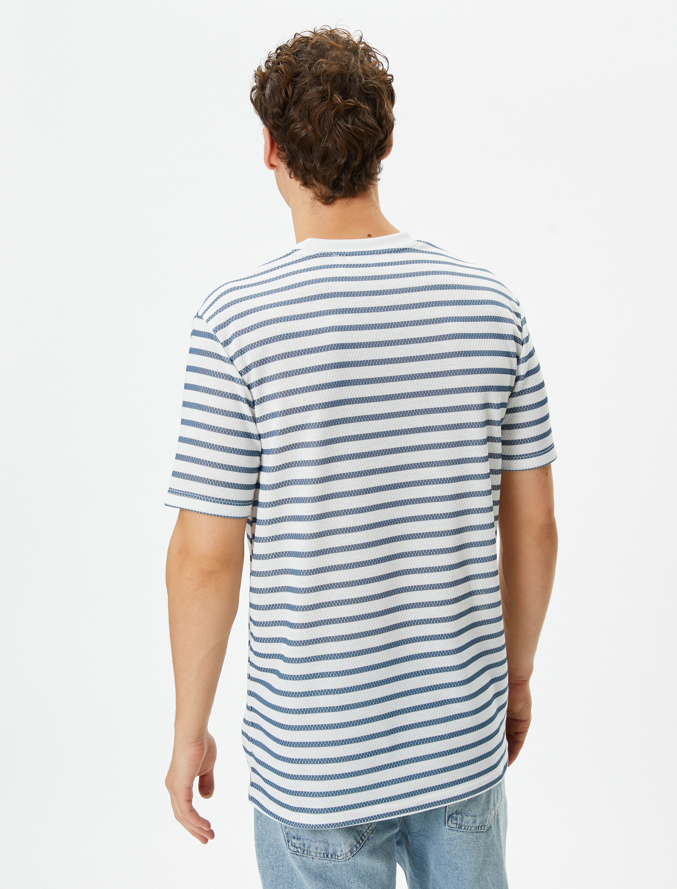   Basic Tişört Dokulu Bisiklet Yaka Kısa Kollu Dar Kesim