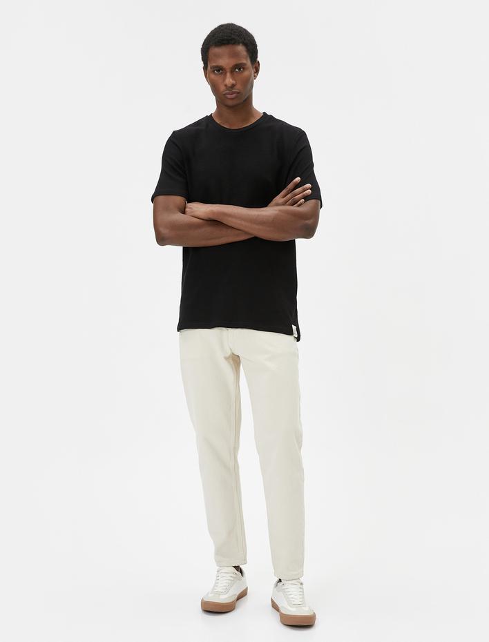  Basic Tişört Dokulu Etiket Baskılı Bisiklet Yaka Kısa Kollu