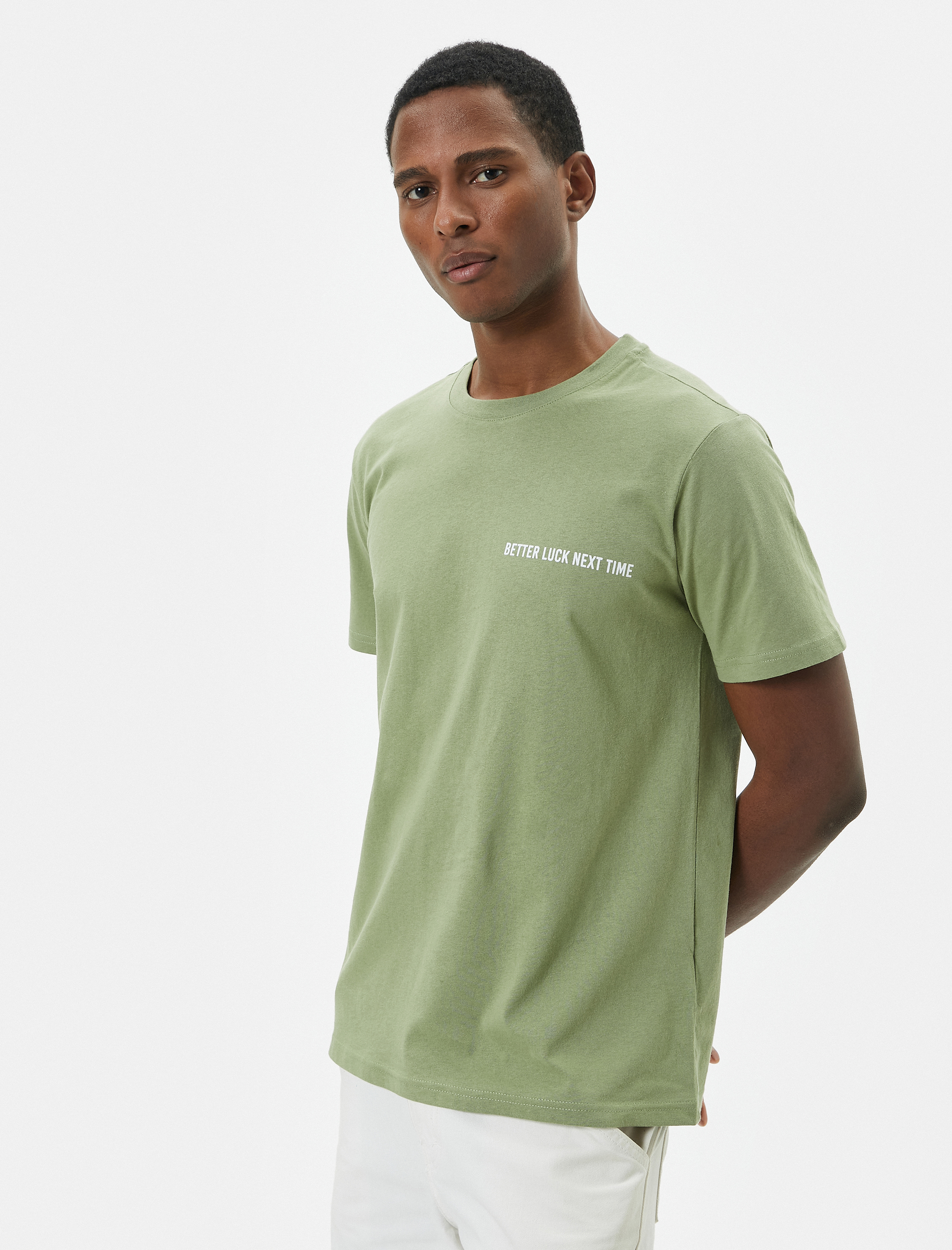   Slogan Baskılı Tişört Slim Fit Bisiklet Yaka Kısa Kollu Pamuklu