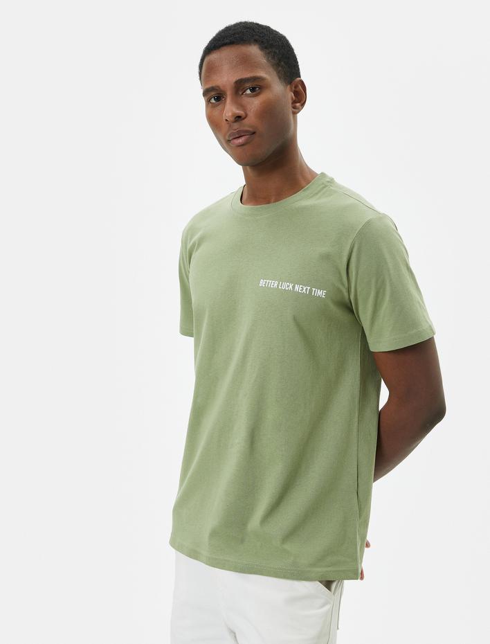  Slogan Baskılı Tişört Slim Fit Bisiklet Yaka Kısa Kollu Pamuklu