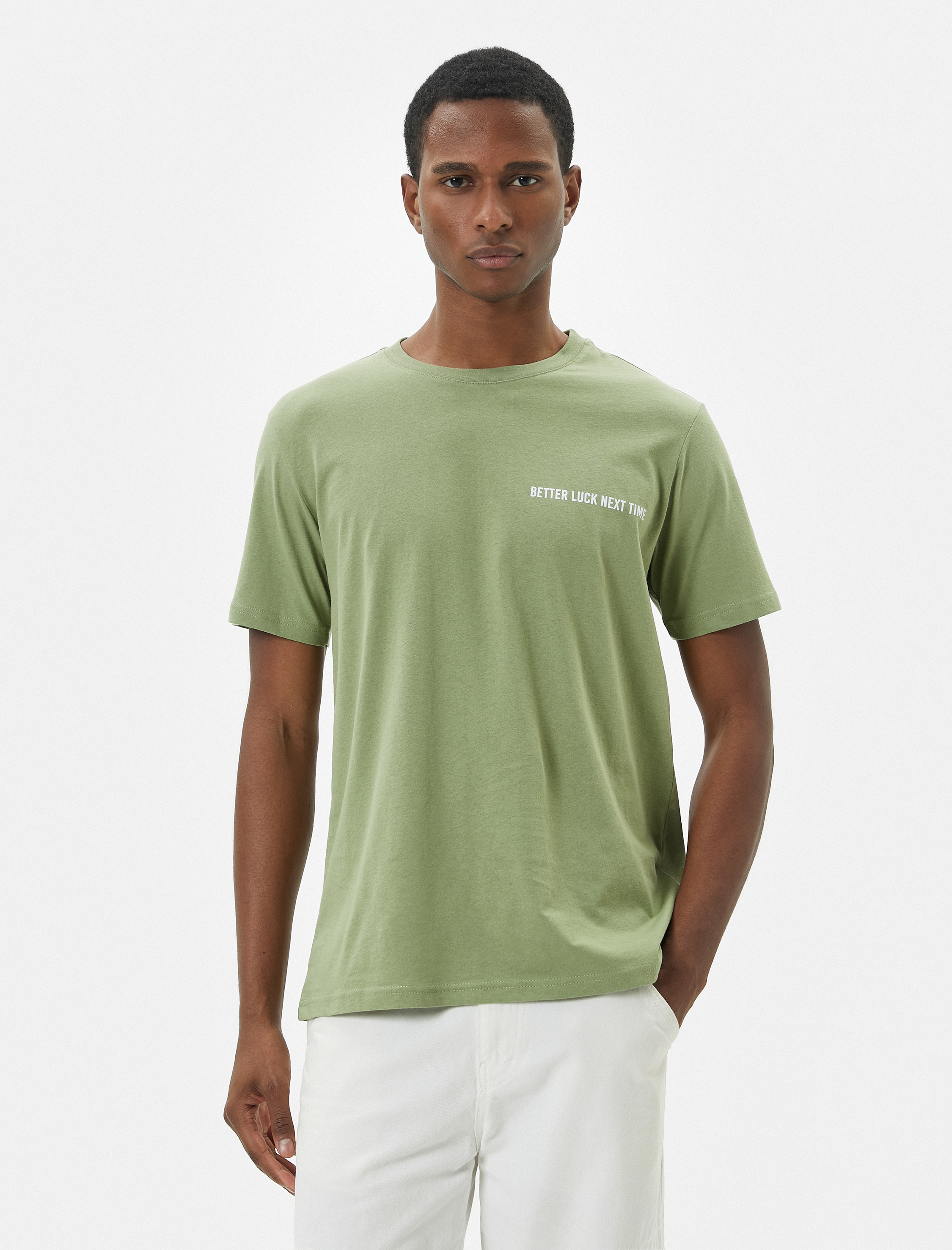   Slogan Baskılı Tişört Slim Fit Bisiklet Yaka Kısa Kollu Pamuklu