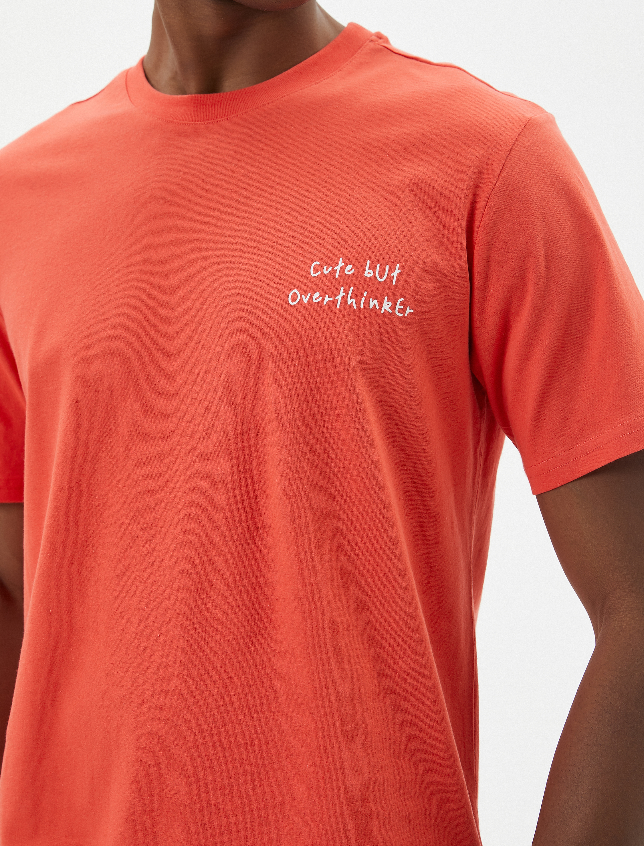   Slogan Baskılı Tişört Slim Fit Bisiklet Yaka Kısa Kollu Pamuklu