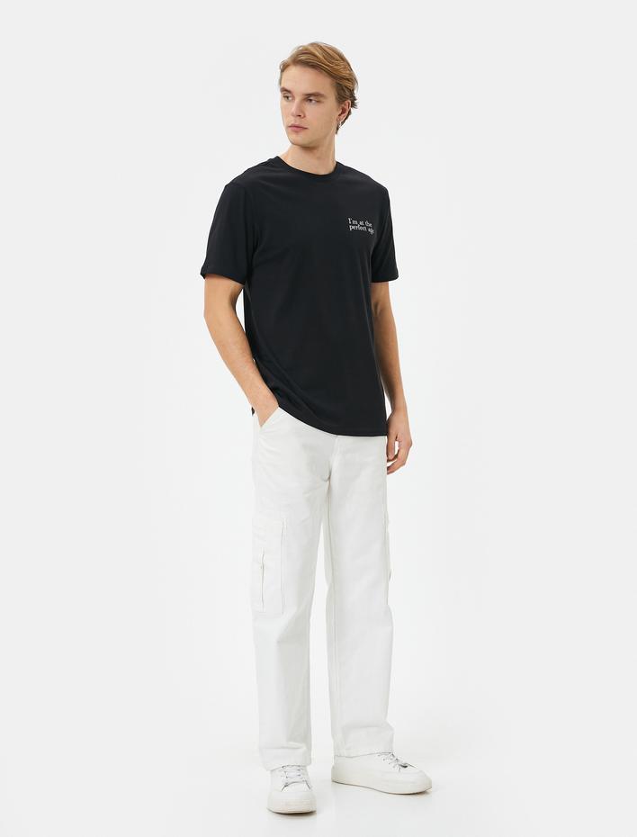  Slogan Baskılı Tişört Slim Fit Bisiklet Yaka Kısa Kollu