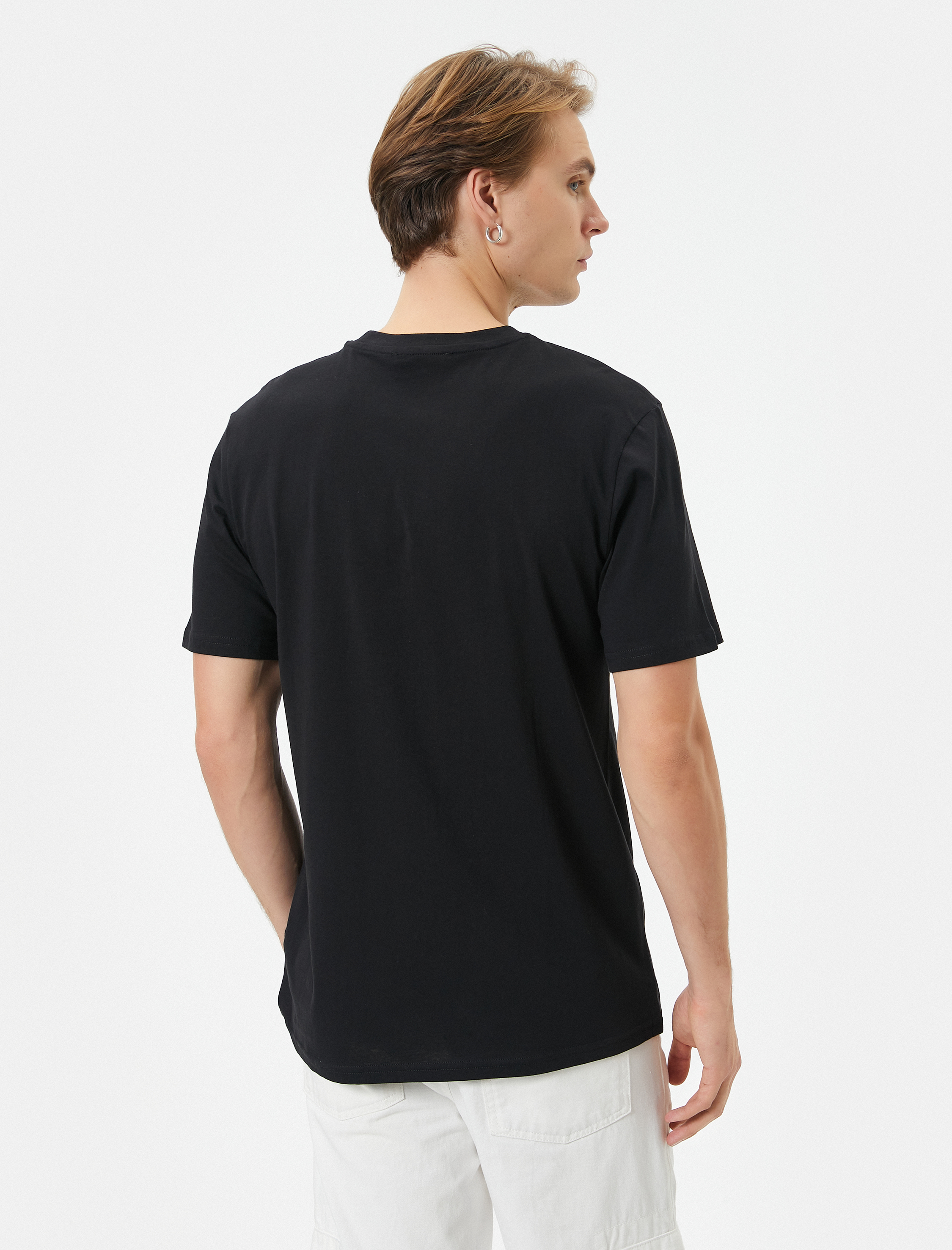   Slogan Baskılı Tişört Slim Fit Bisiklet Yaka Kısa Kollu