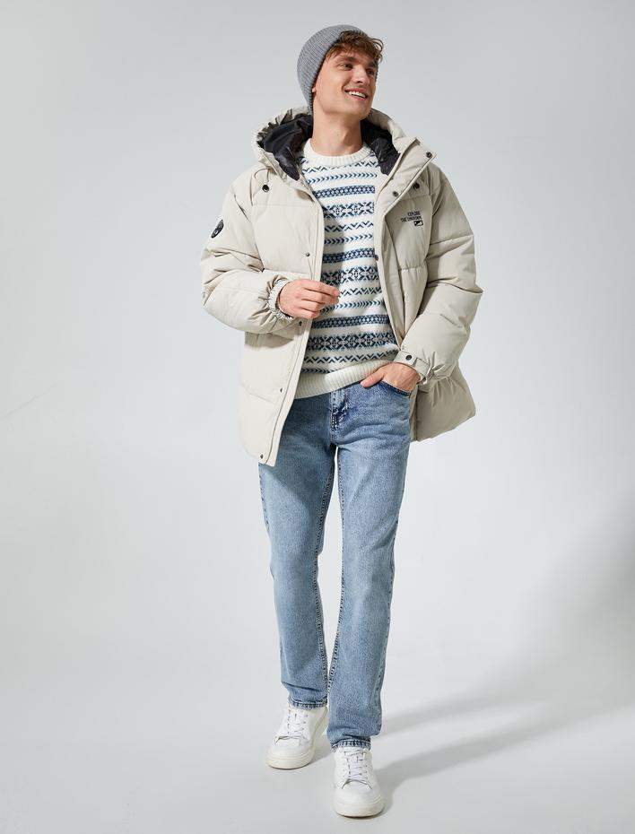  Şişme Mont Kapşonlu Baskılı Cepli Fermuarlı Çıtçıt Düğmeli