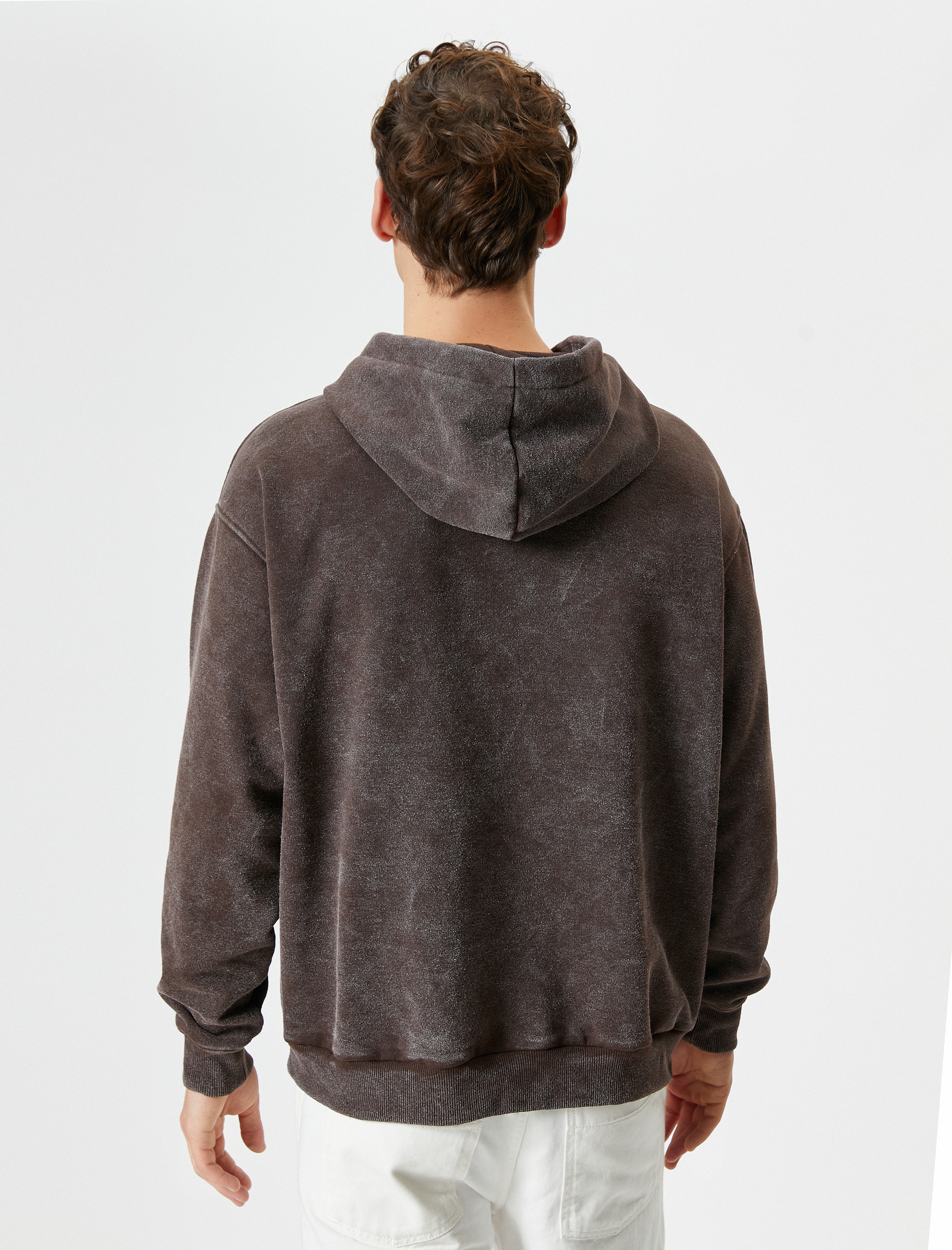   Yıkamalı Hoodie Kapşonlu Slogan Baskılı Rahat Kesim