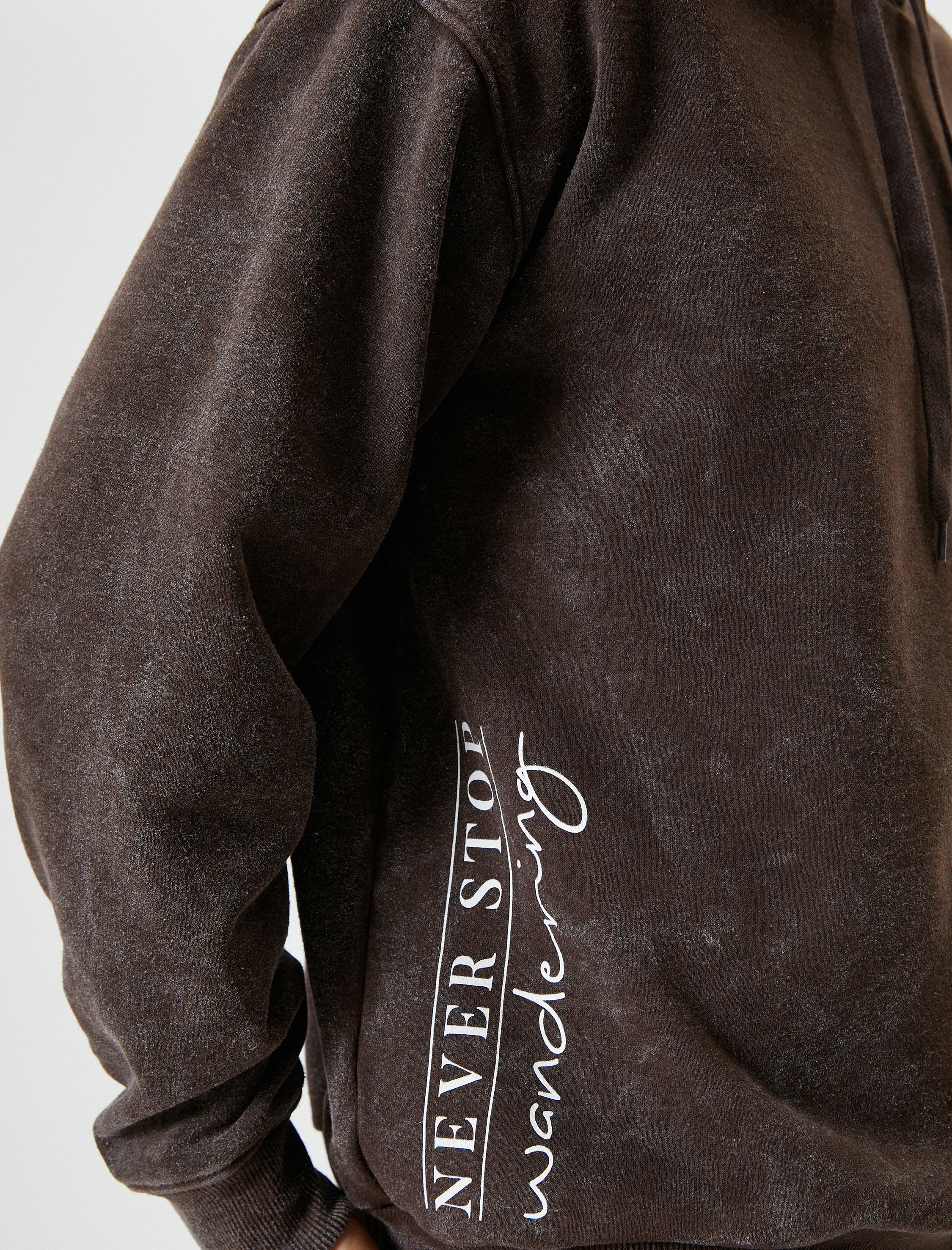   Yıkamalı Hoodie Kapşonlu Slogan Baskılı Rahat Kesim