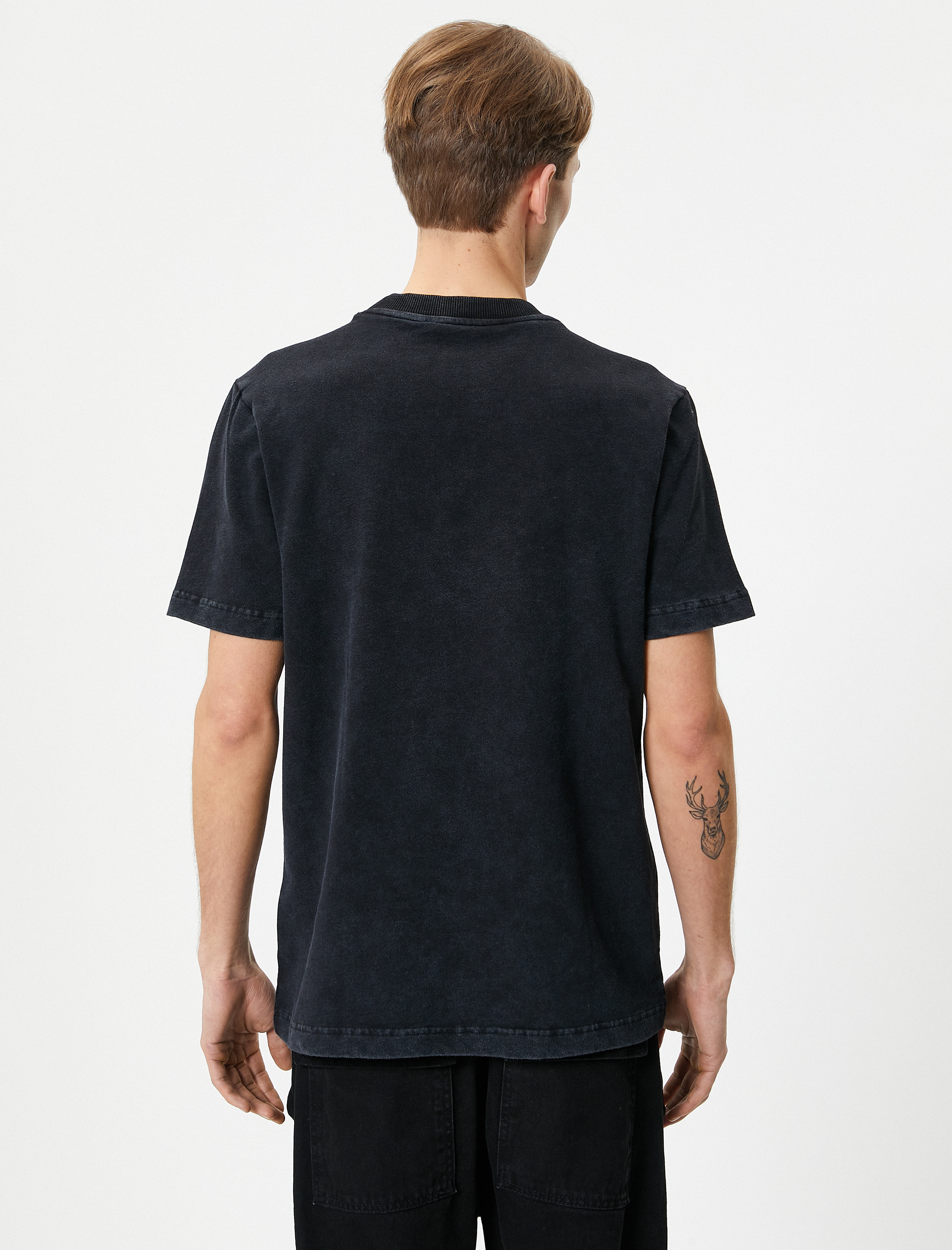   Yıkamalı Tişört Bisiklet Yaka Kısa Kollu Pamuklu