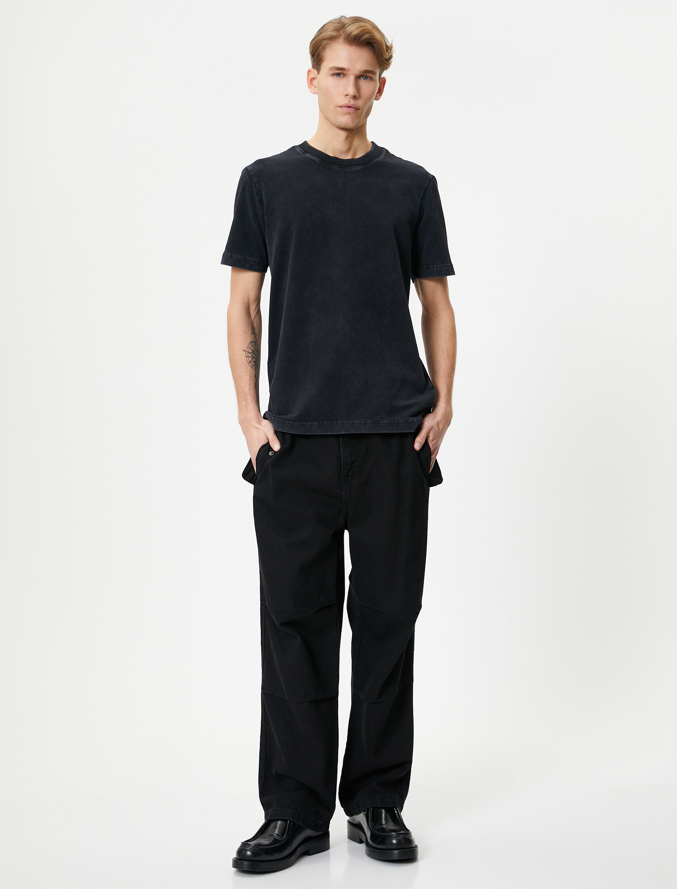   Yıkamalı Tişört Bisiklet Yaka Kısa Kollu Pamuklu