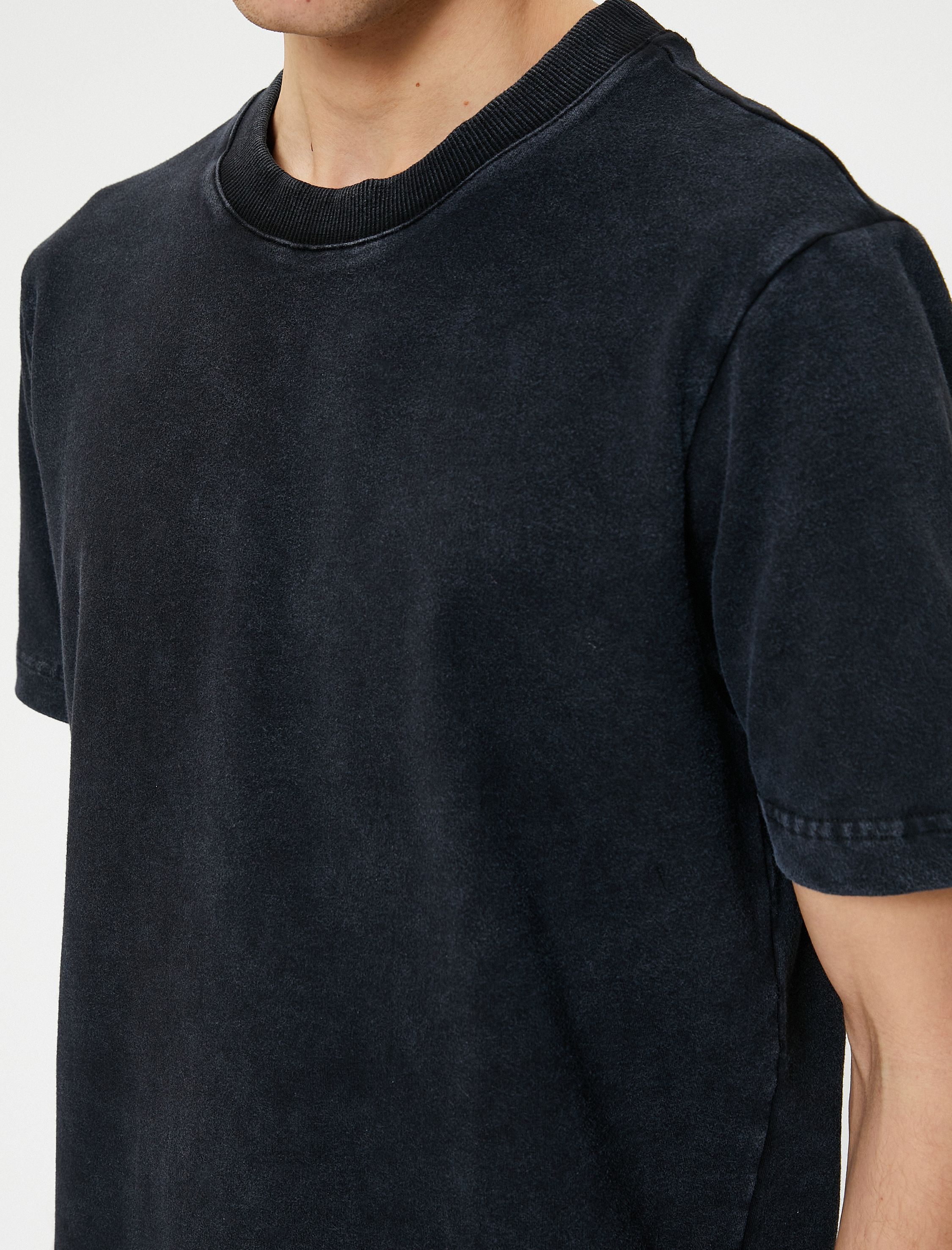   Yıkamalı Tişört Bisiklet Yaka Kısa Kollu Pamuklu