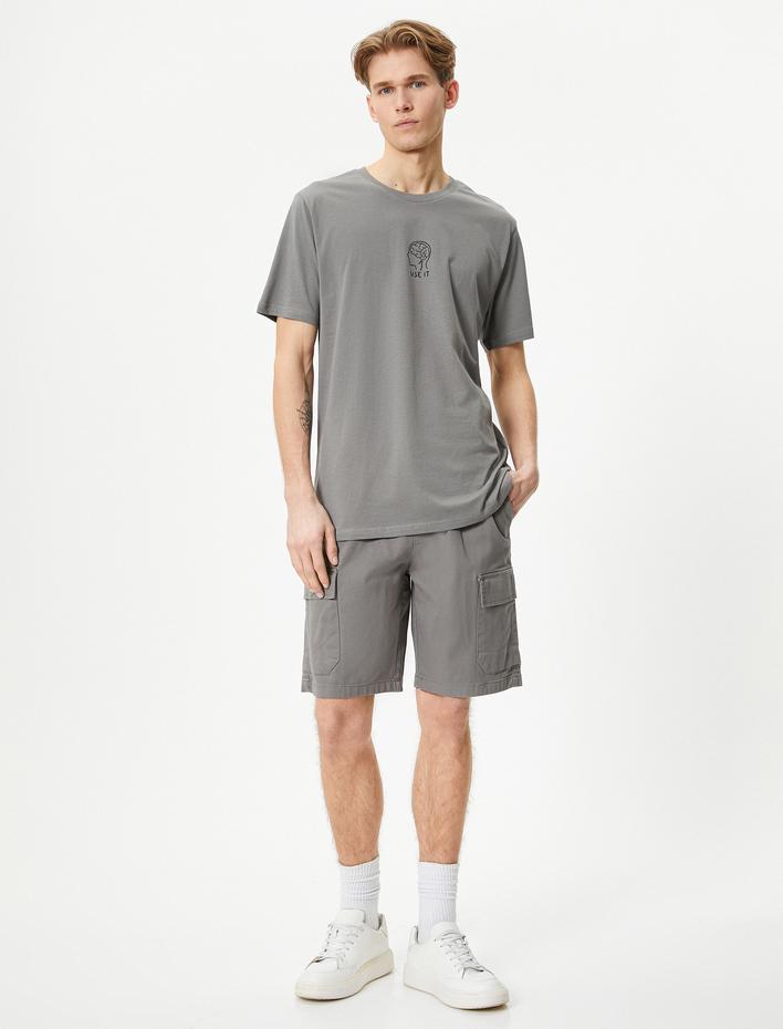  Slogan Baskılı Tişört Slim Fit Bisiklet Yaka Kısa Kollu