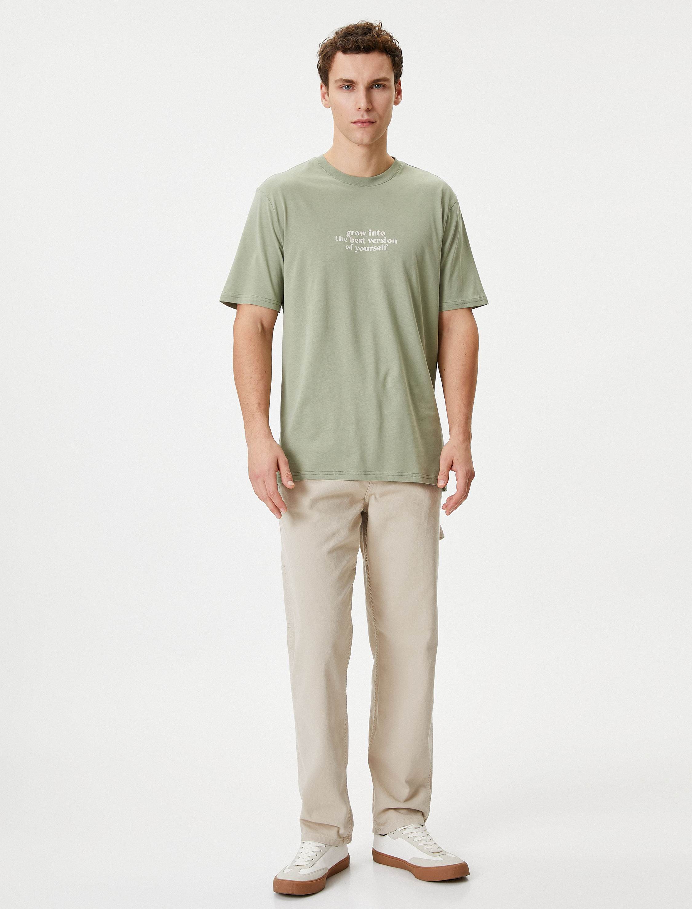   Slogan Baskılı Tişört Bisiklet Yaka Kısa Kollu Pamuklu