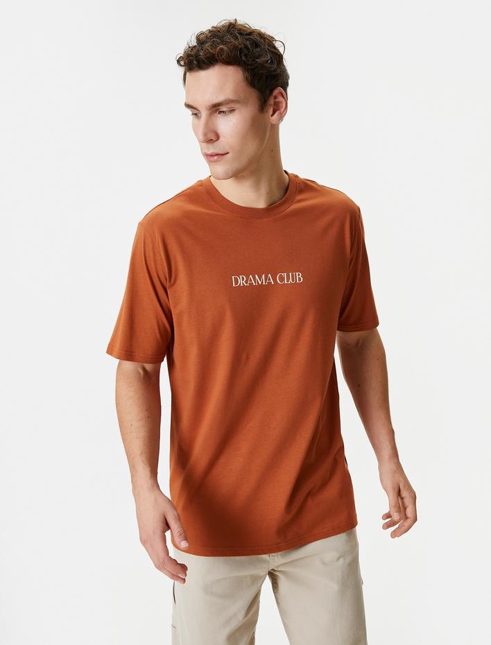  Slogan Baskılı Tişört Bisiklet Yaka Kısa Kollu Pamuklu