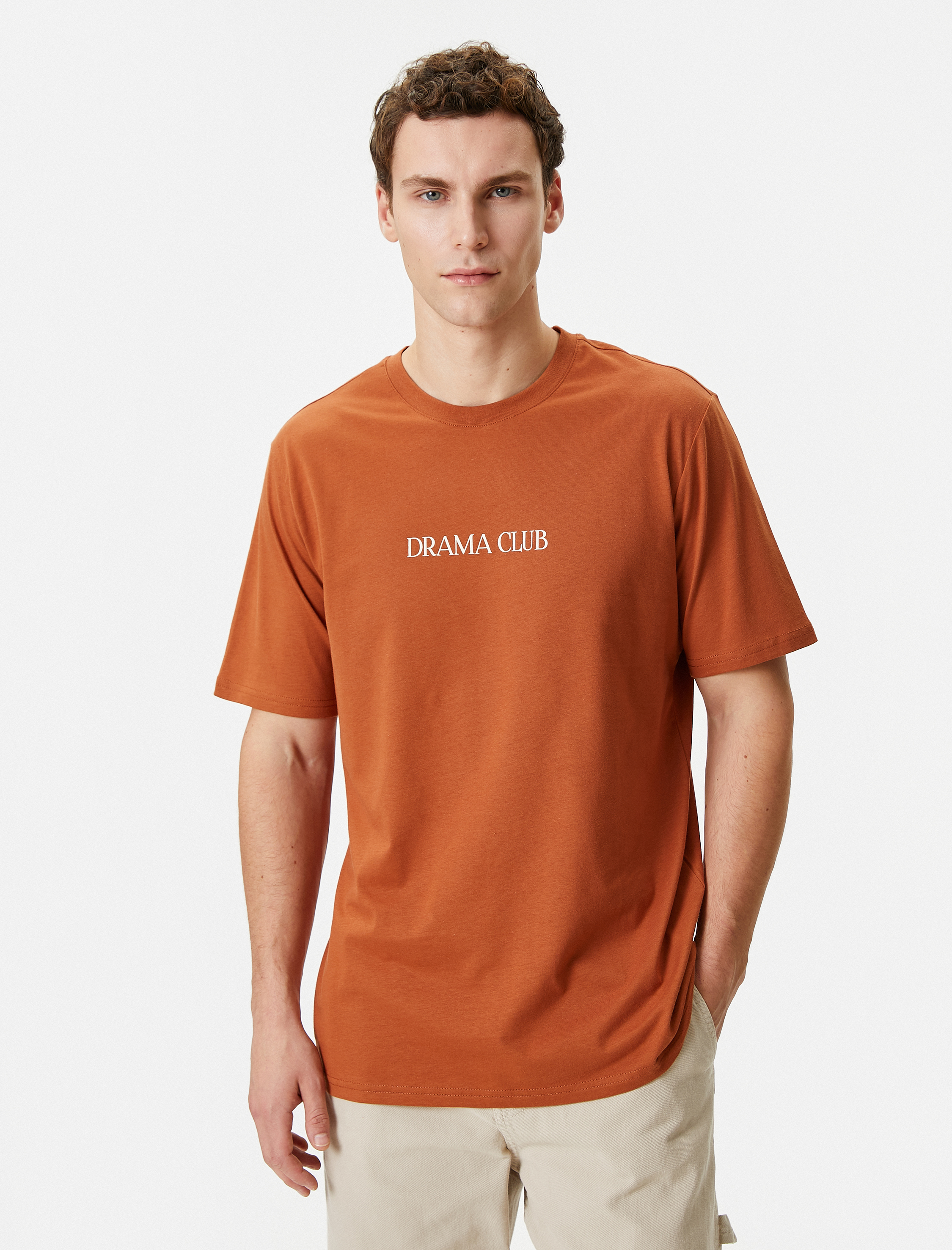   Slogan Baskılı Tişört Bisiklet Yaka Kısa Kollu Pamuklu