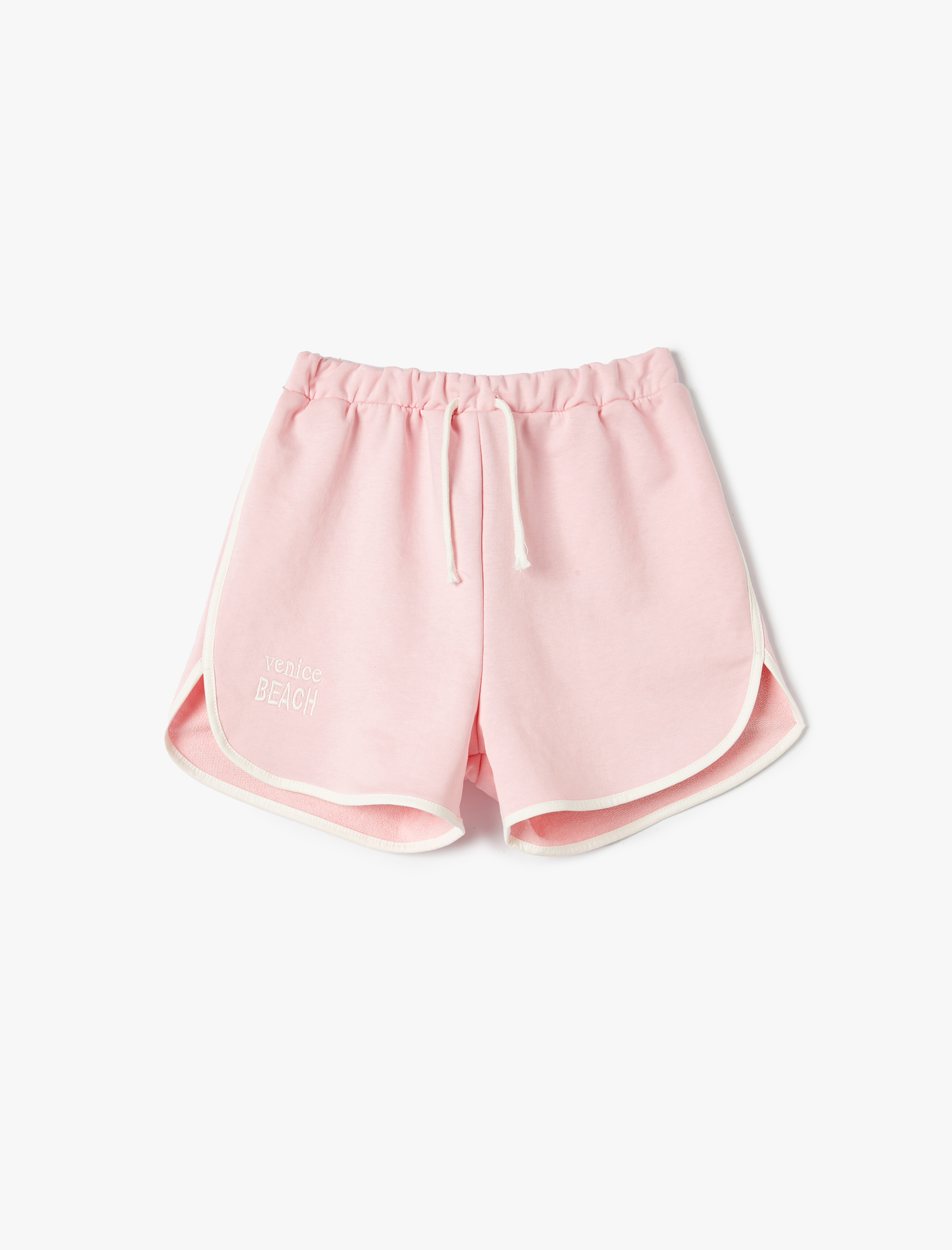  Kız Çocuk Slogan İşlemeli Şort Rahat Kesim Beli Bağcıklı Biyeli