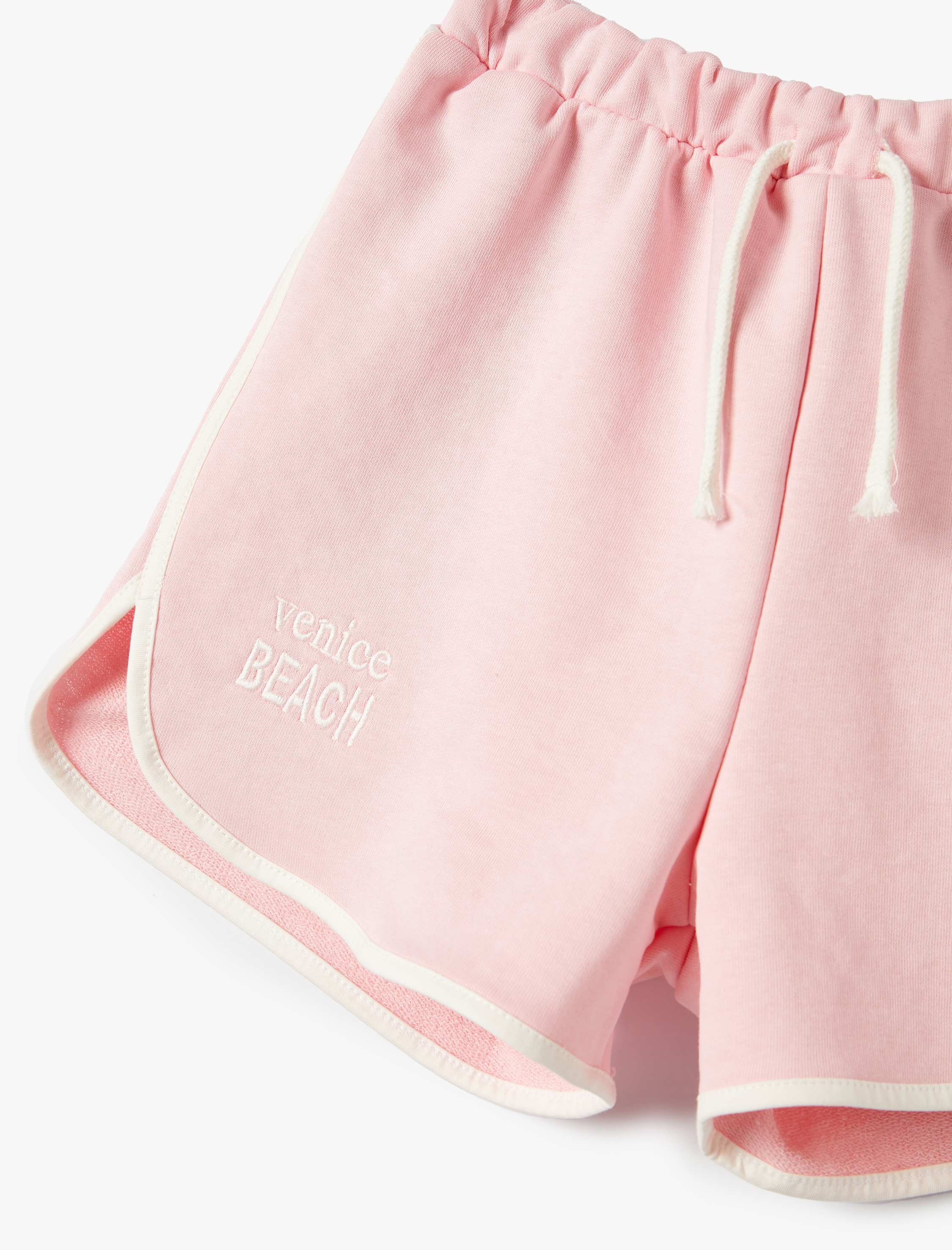  Kız Çocuk Slogan İşlemeli Şort Rahat Kesim Beli Bağcıklı Biyeli