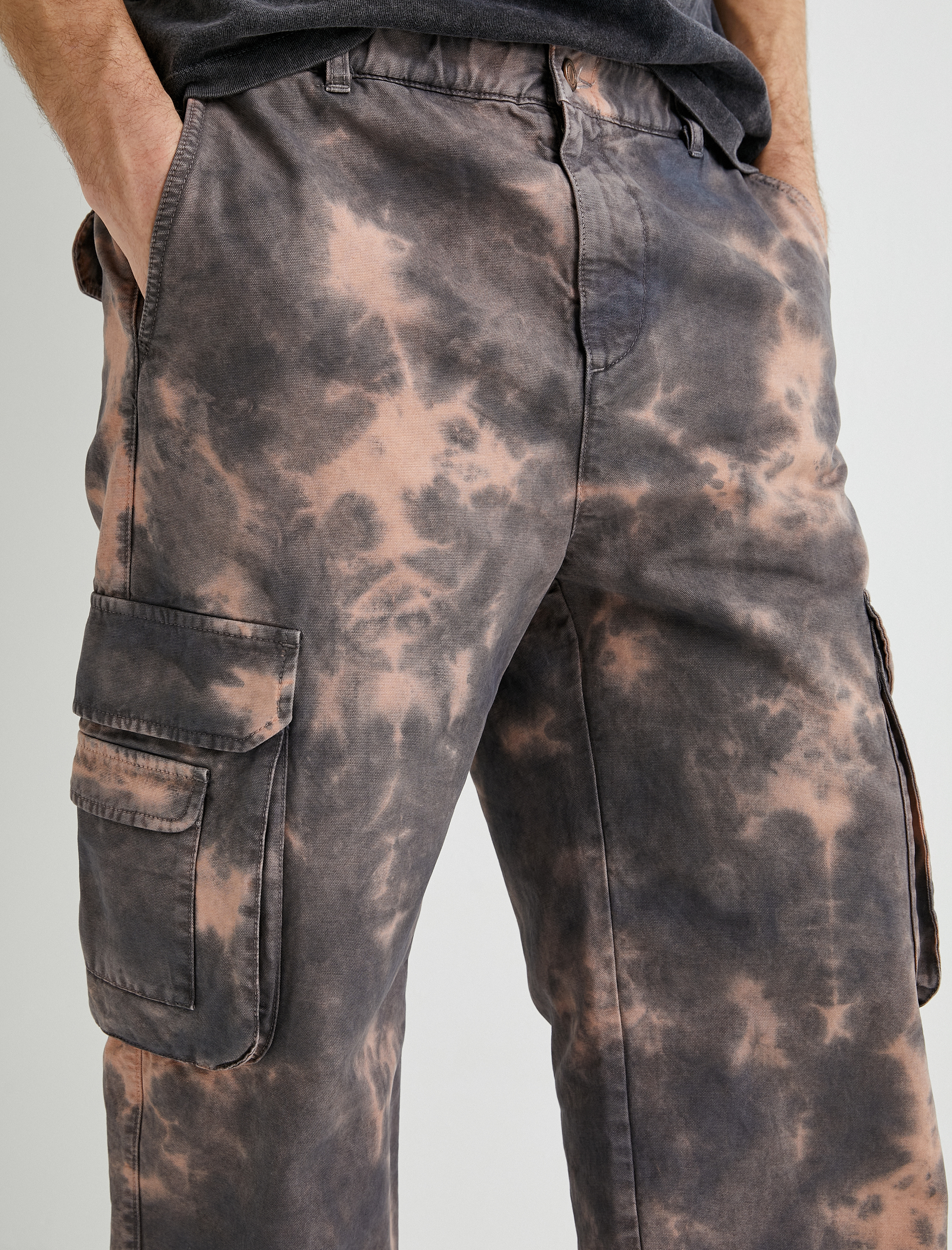   Düğmeli Beli Lastikli Batik Desenli Kargo Cepli Pantolon