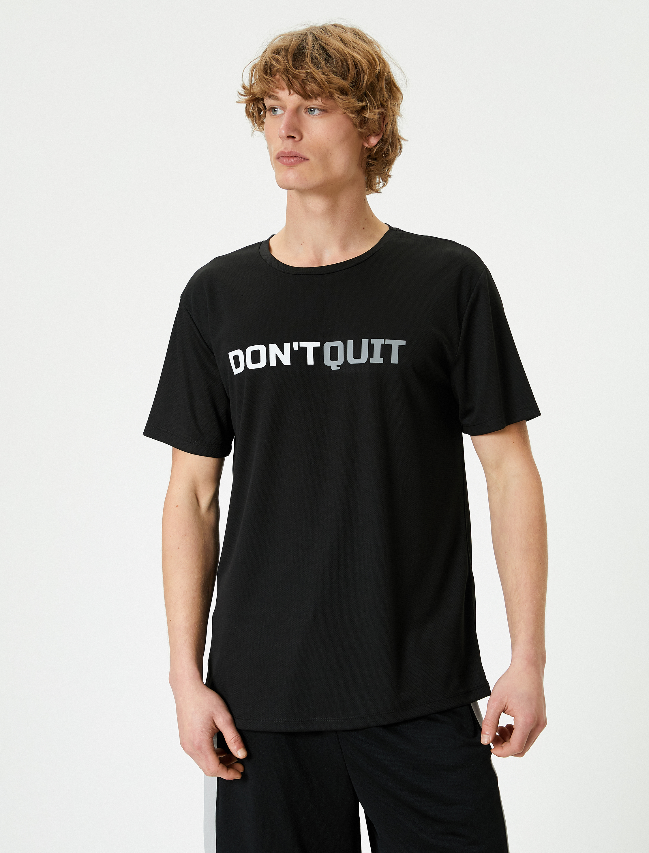   Spor Tişört Slogan Baskılı Bisiklet Yaka Kısa Kollu