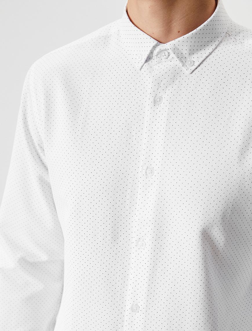   Puantiyeli Gömlek Uzun Kollu Klasik Yaka Düğmeli