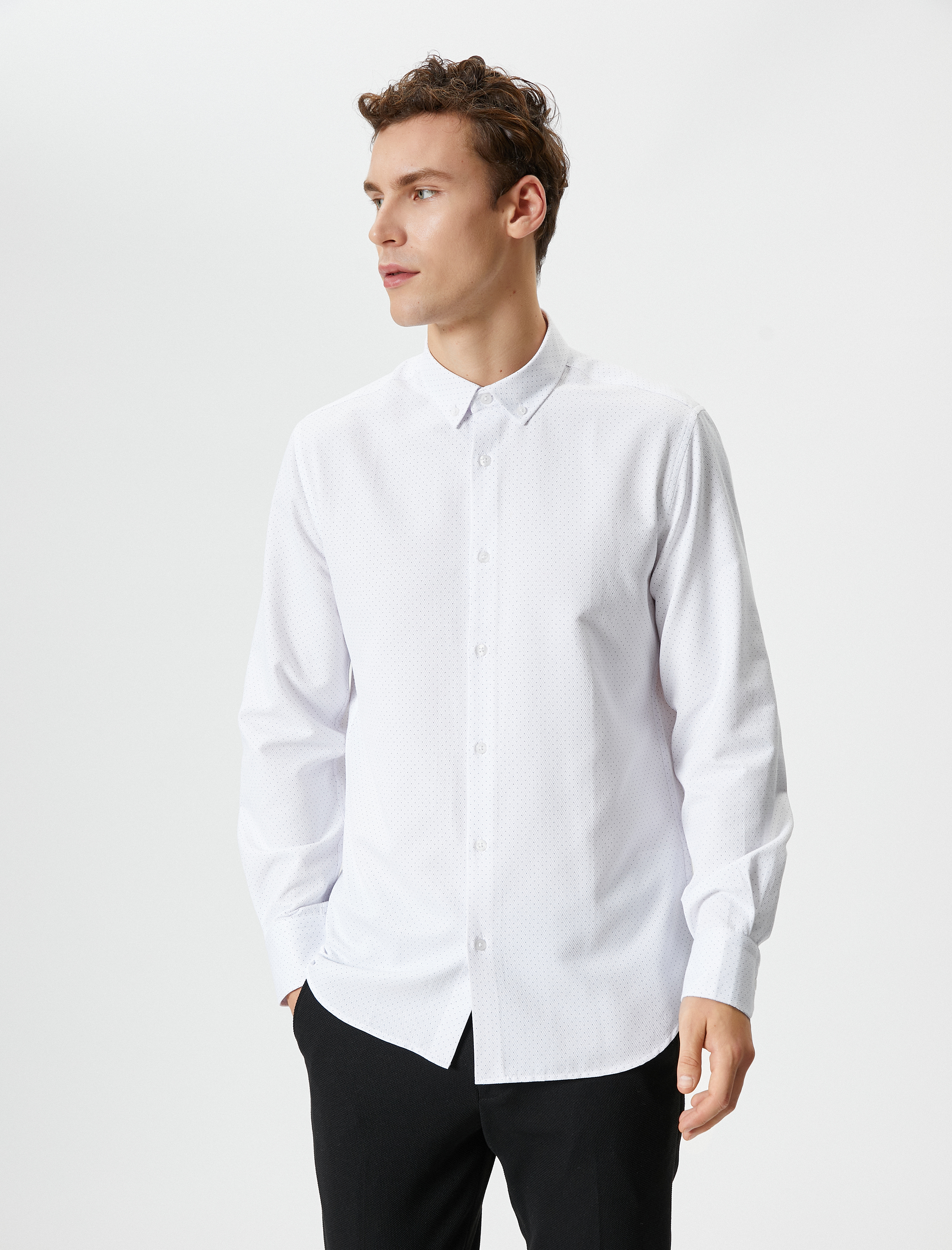   Puantiyeli Gömlek Uzun Kollu Klasik Yaka Düğmeli Regular Fit