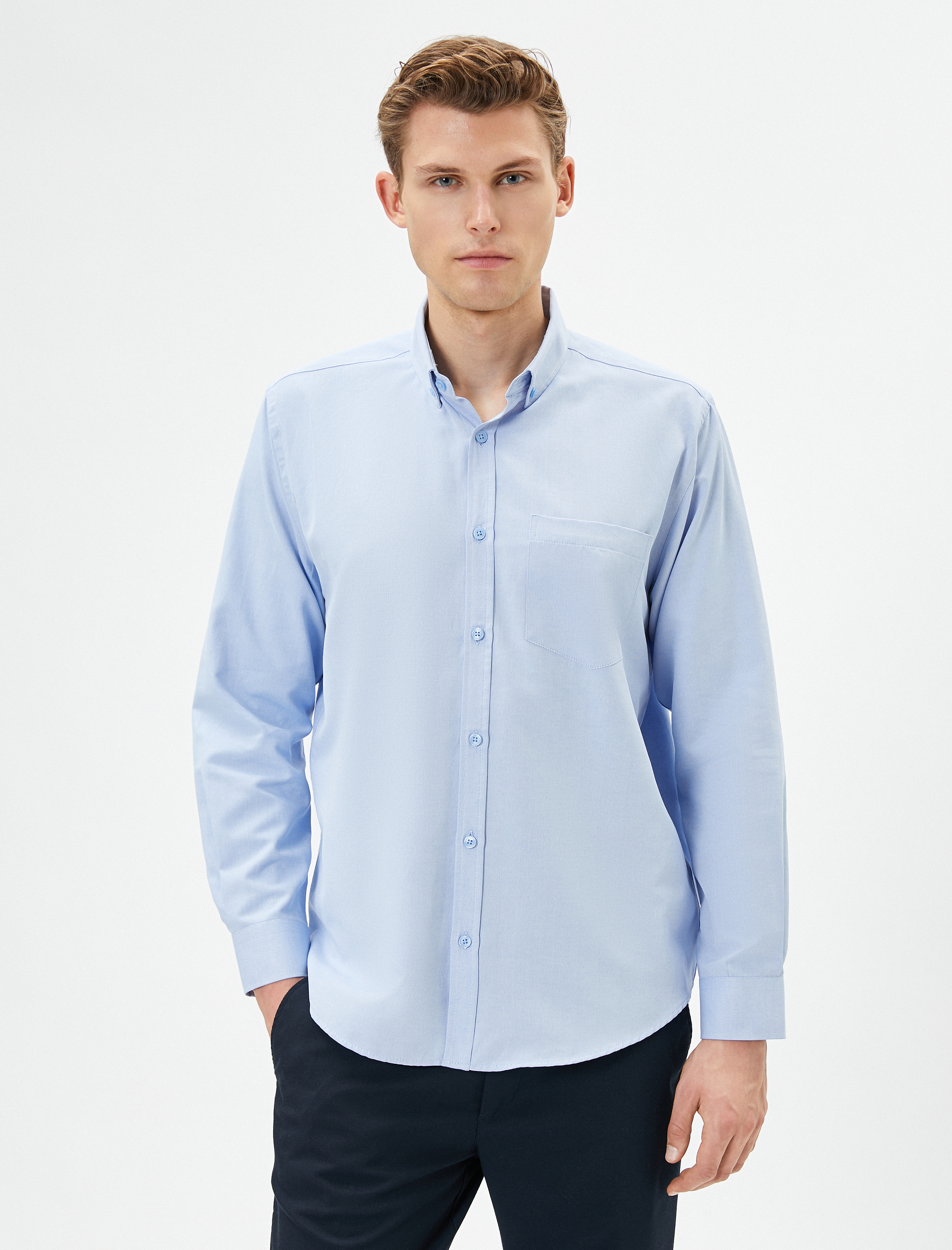   Klasik Gömlek Uzun Kollu Düğmeli Cep Detaylı Regular Fit