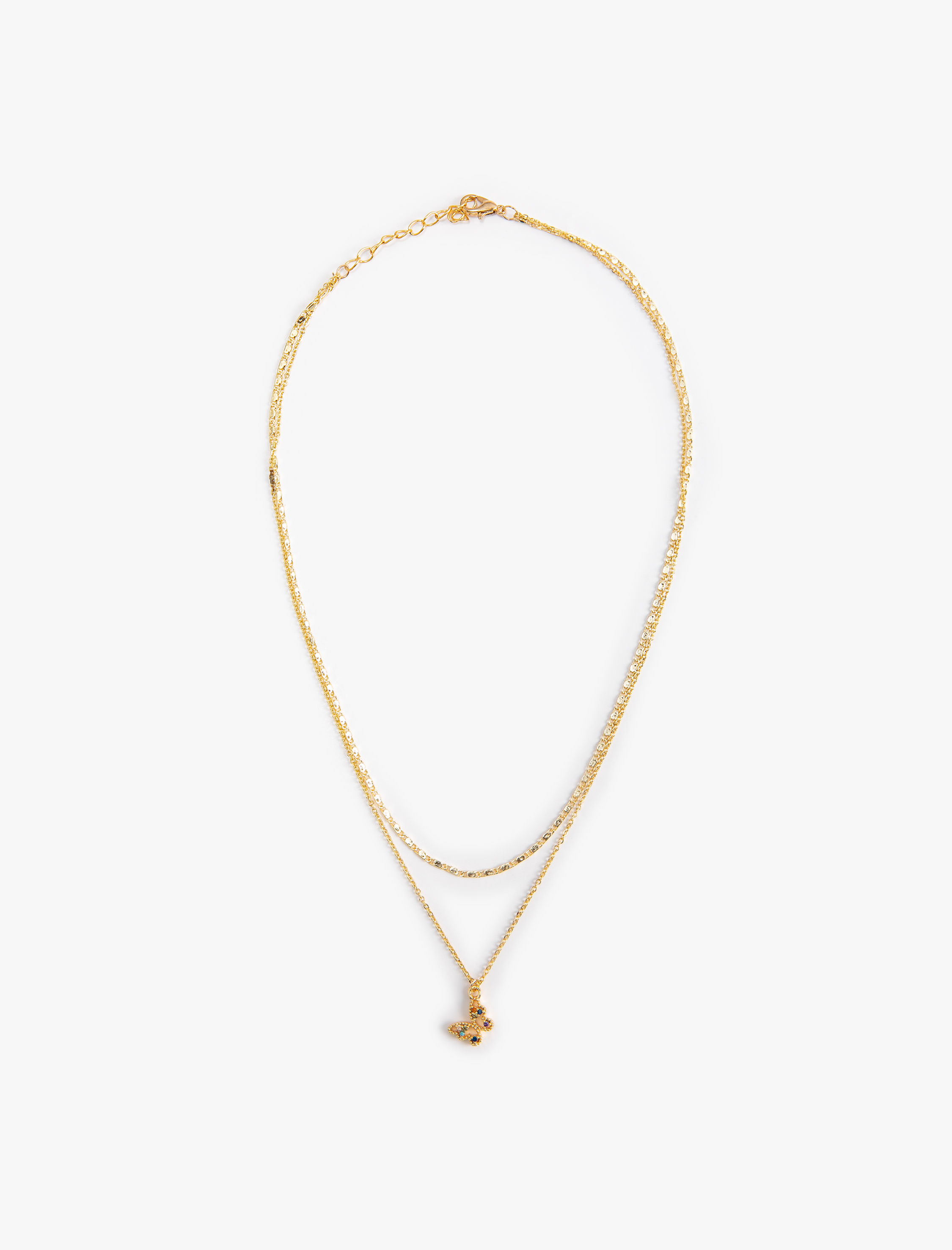  Kadın Kelebek Kolye 2 Sıralı Zincir