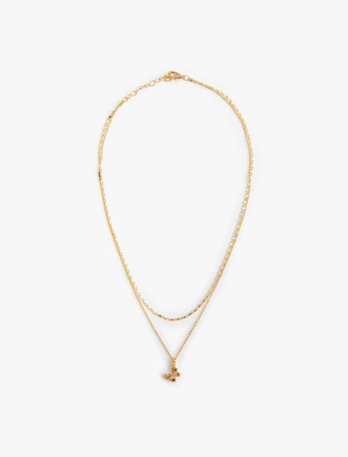 Kadın Kelebek Kolye 2 Sıralı Zincir