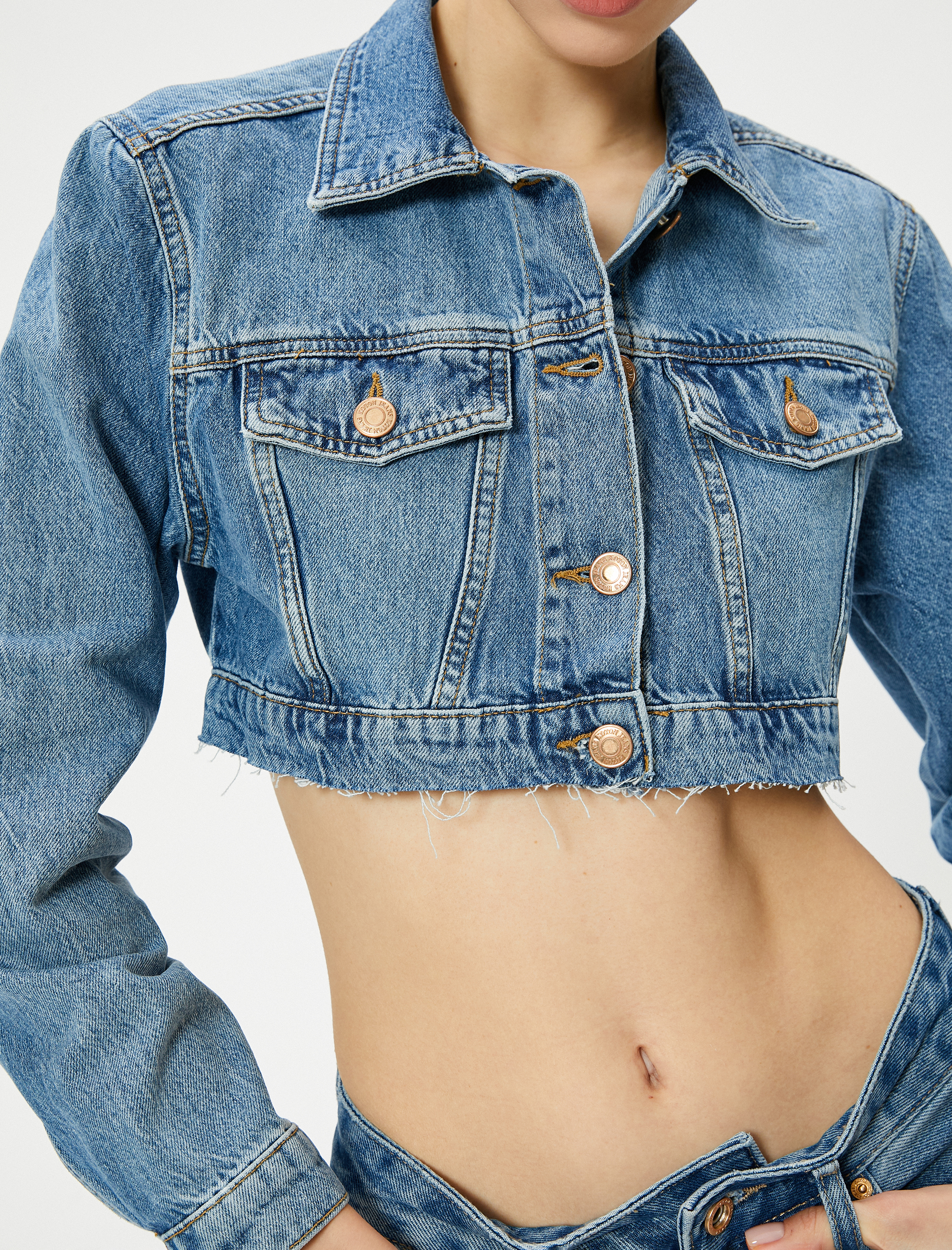   Crop Kot Ceket Gömlek Yaka Kapaklı Çift Cep Rahat Kalıp Pamuklu