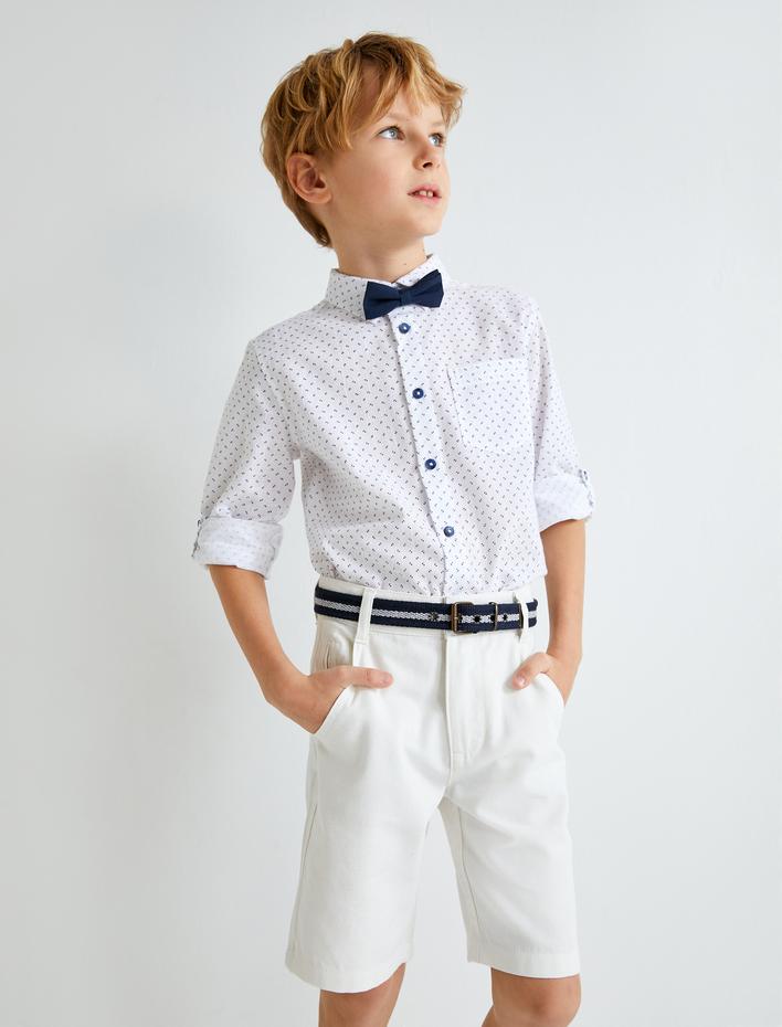 Erkek Çocuk Basic Chino Şort Kemer Detaylı Cepli Pamuklu