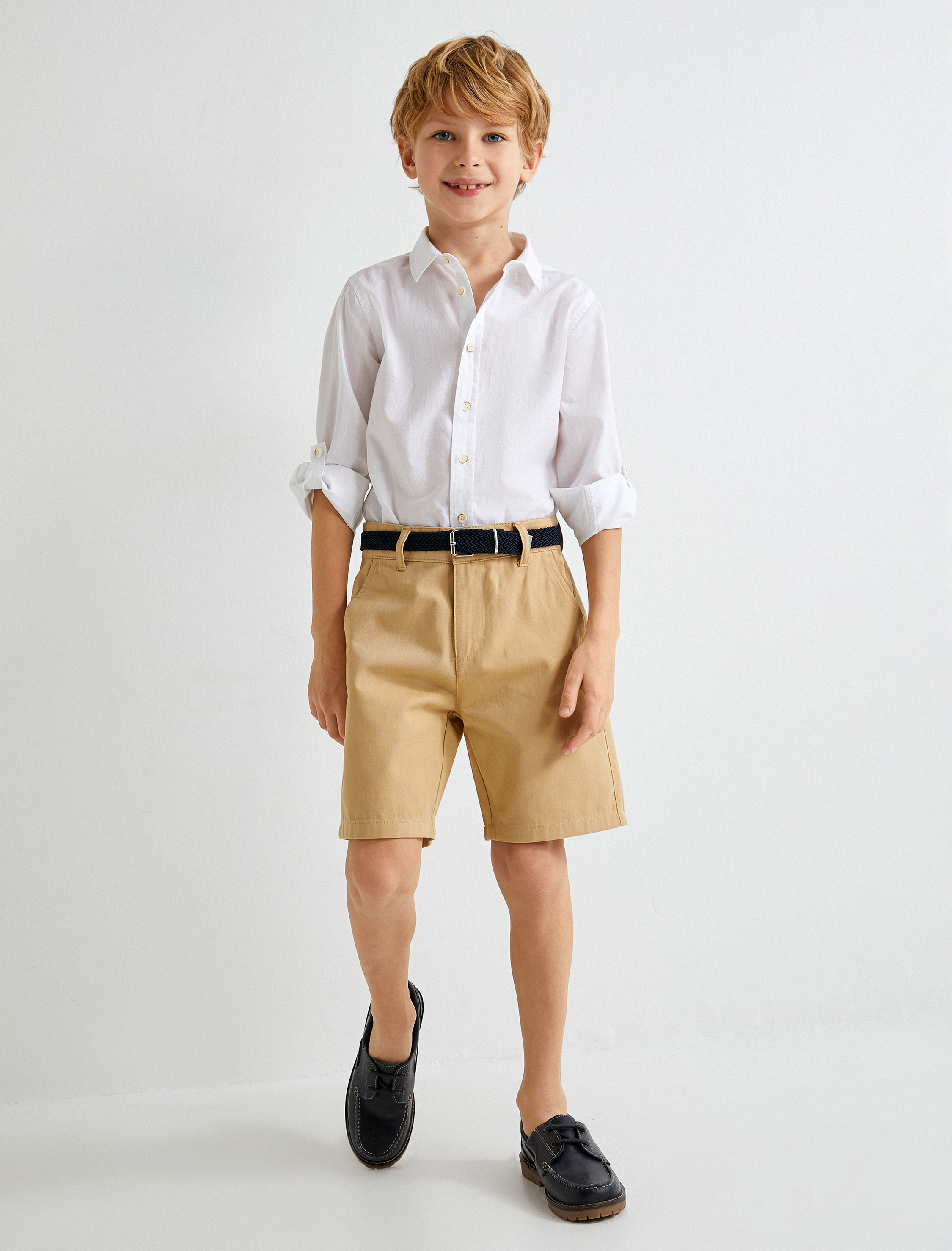  Erkek Çocuk Chino Şort Kemer Detaylı Cepli Pamuklu