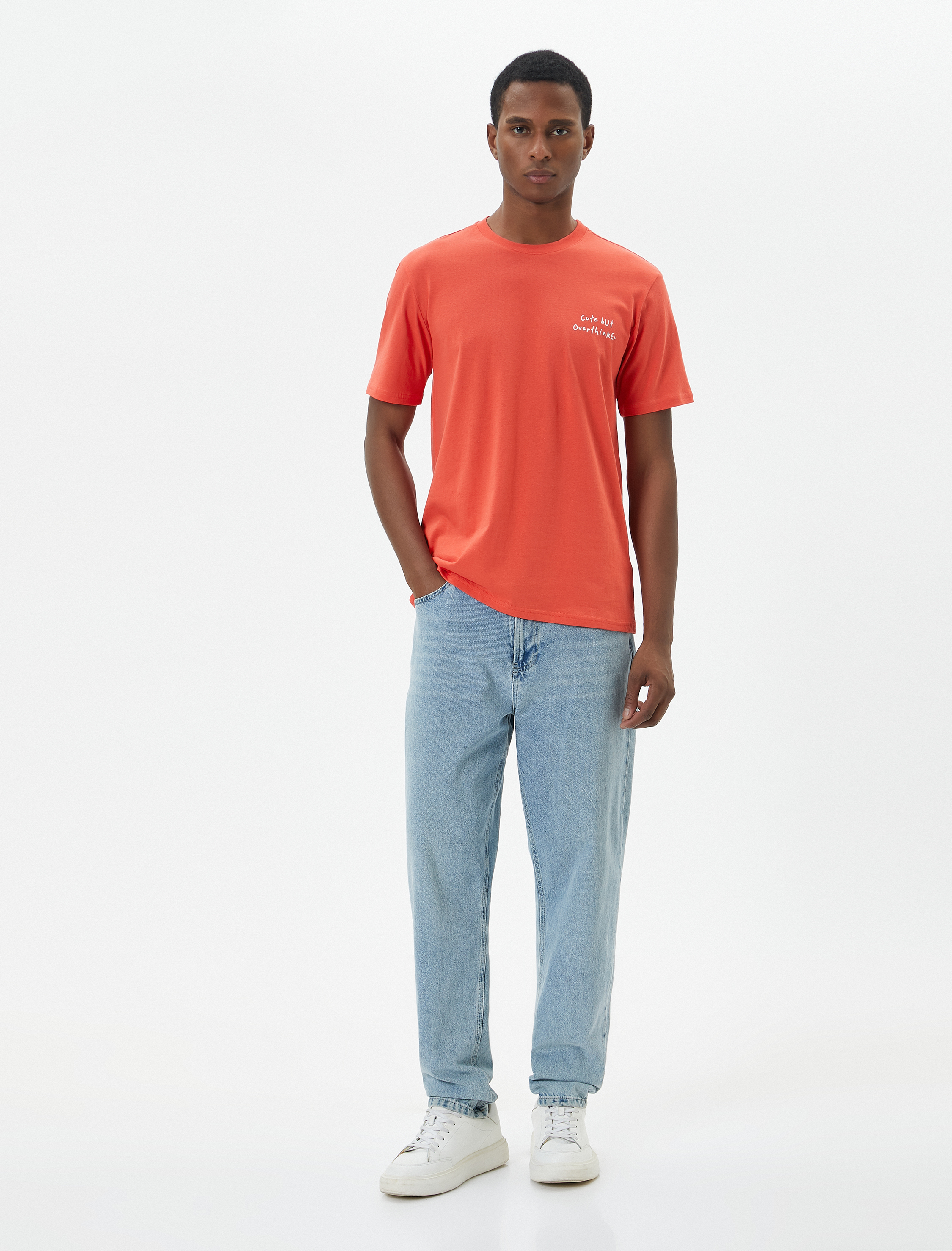   Slogan Baskılı Tişört Slim Fit Bisiklet Yaka Kısa Kollu Pamuklu