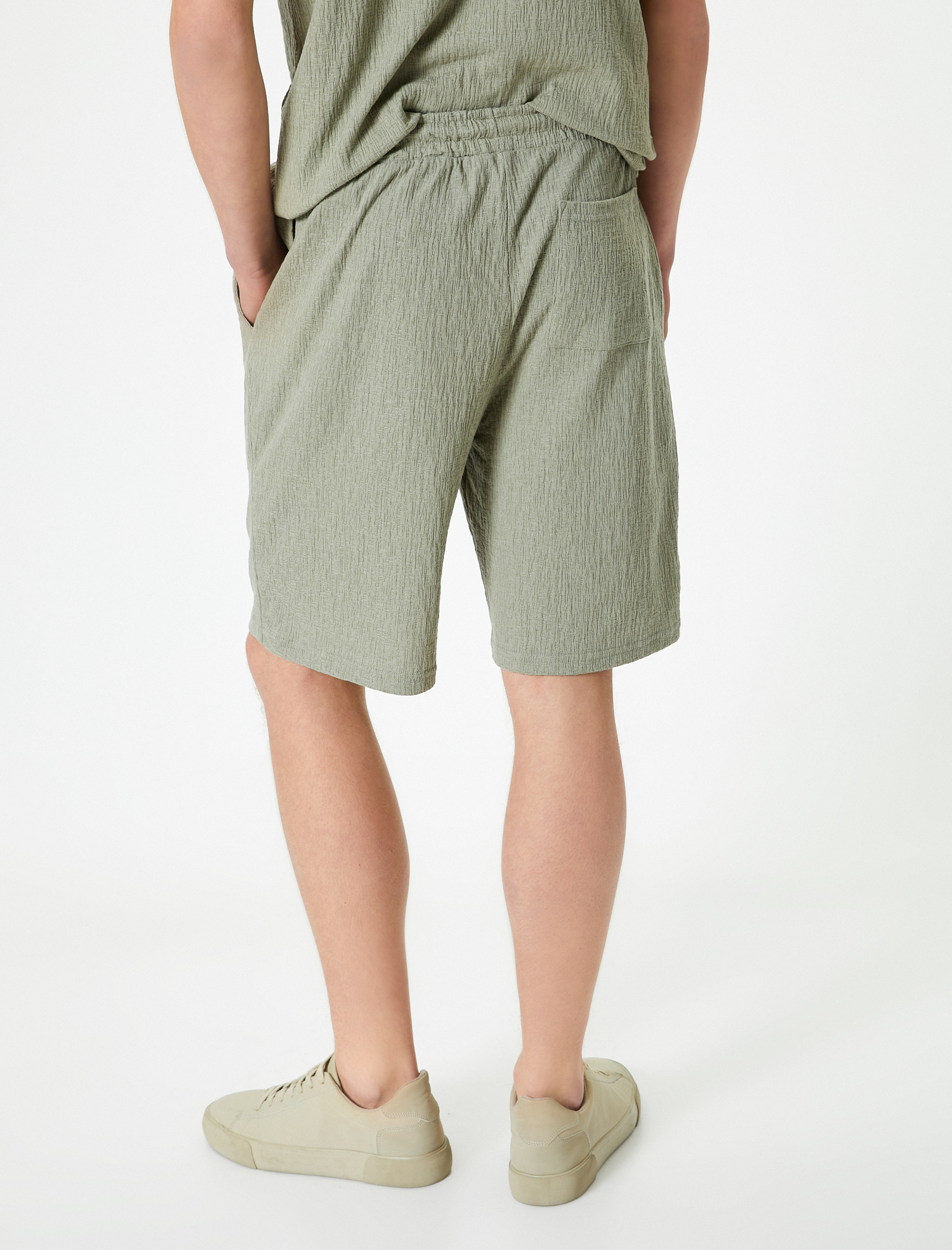   Yazlık Şort Beli Bağcıklı Cep Detaylı Dokulu