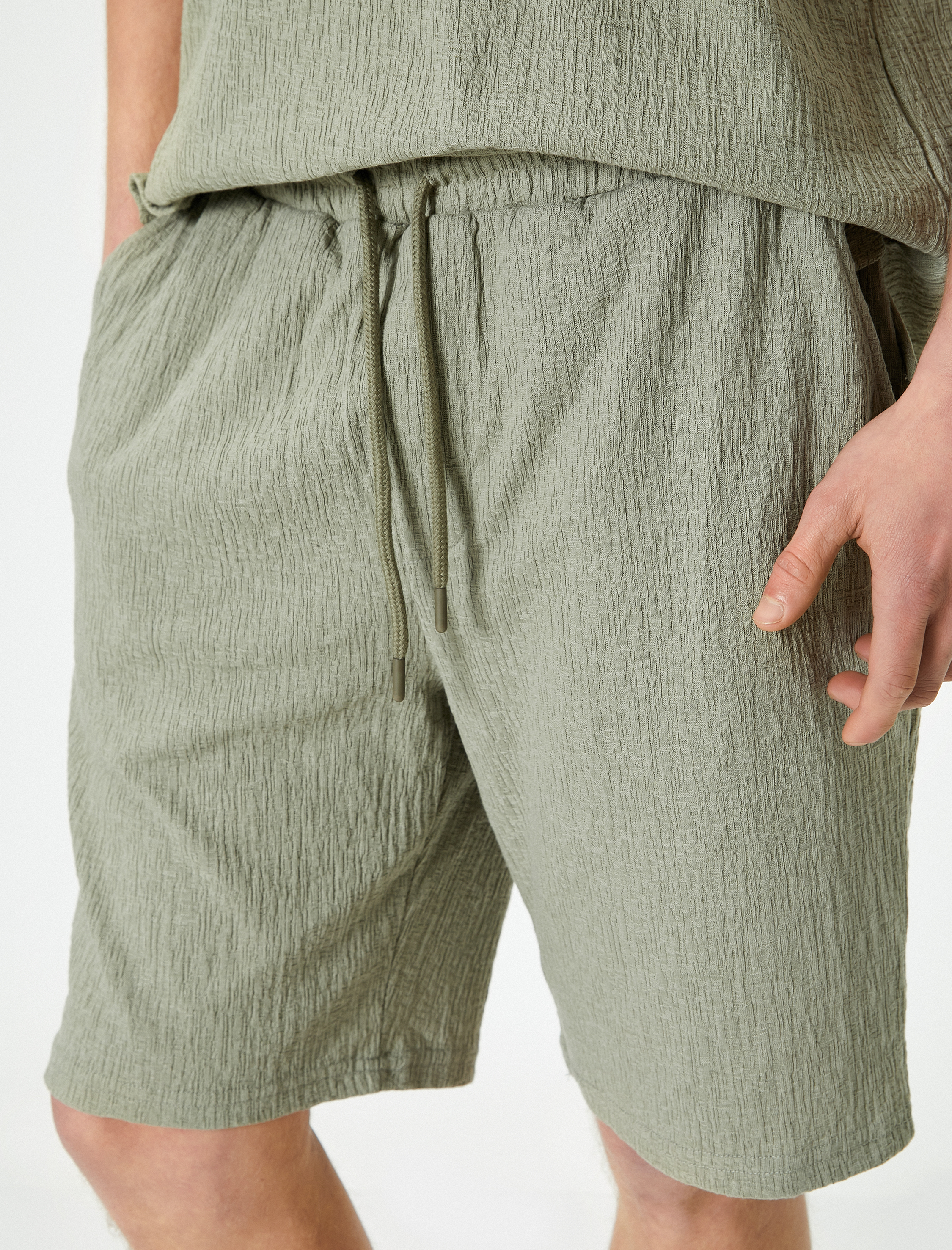   Yazlık Şort Beli Bağcıklı Cep Detaylı Dokulu