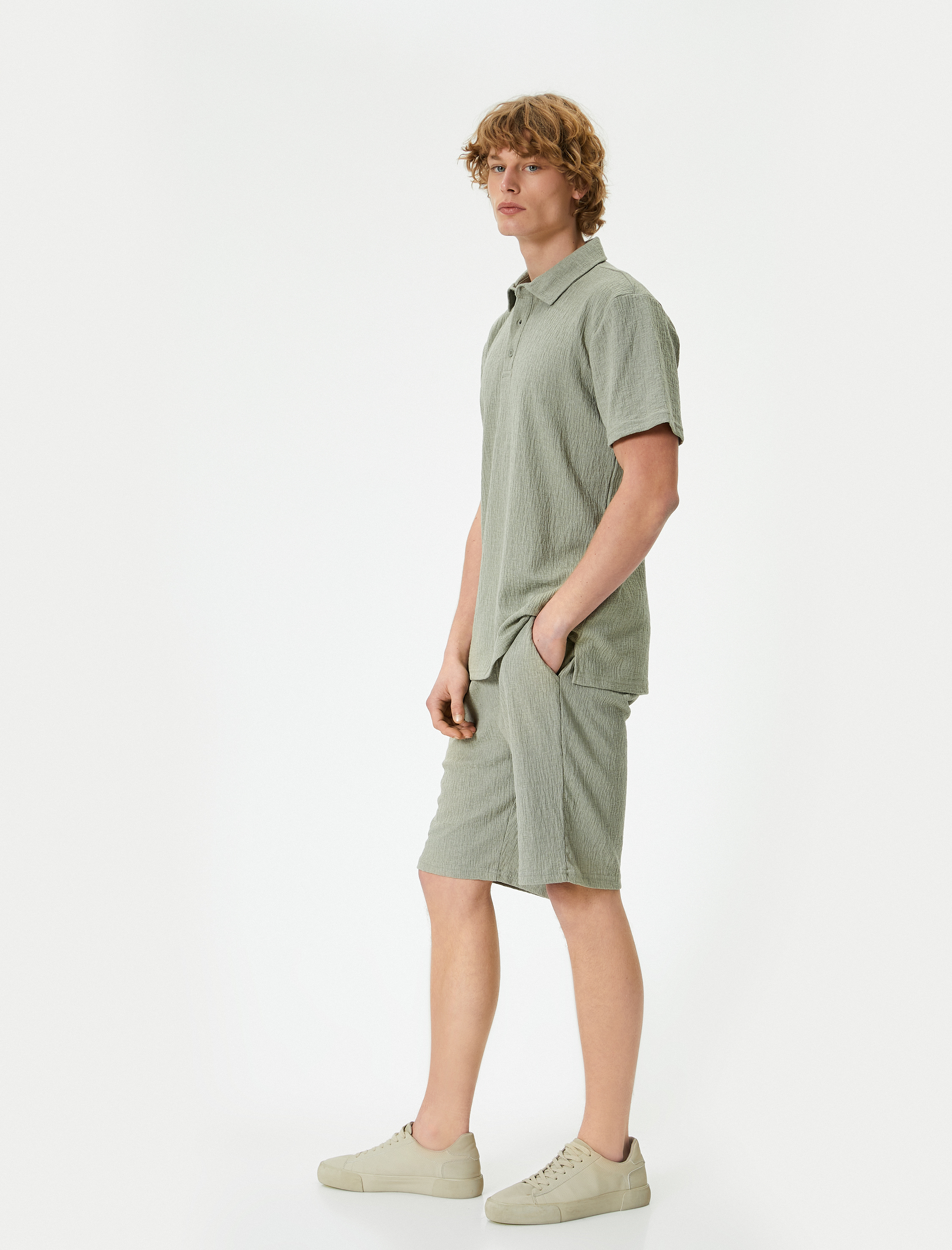   Yazlık Şort Beli Bağcıklı Cep Detaylı Dokulu