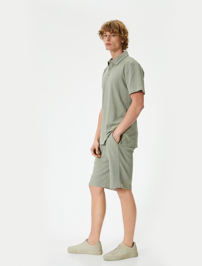  Yazlık Şort Beli Bağcıklı Cep Detaylı Dokulu