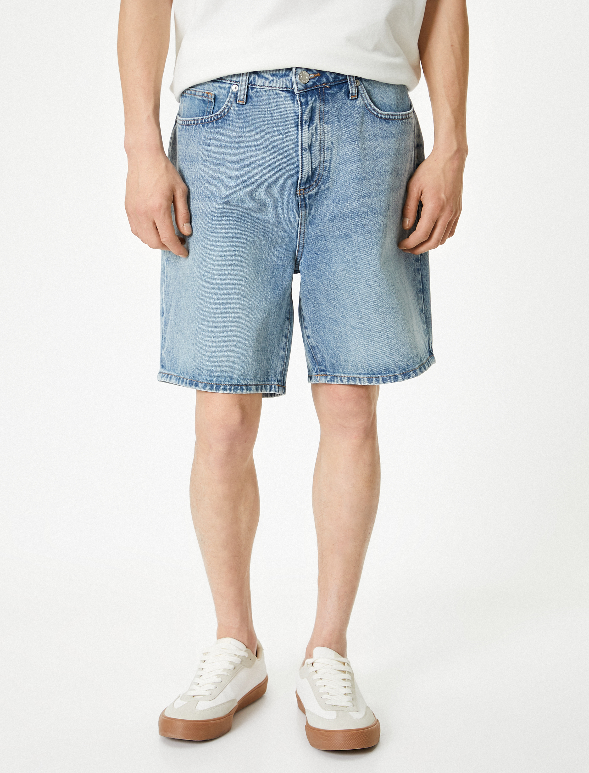 Oversize Kot Şort Düğmeli Cep Detaylı