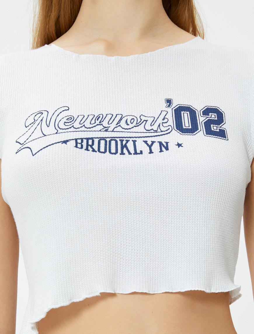   New York Crop Tişört Kısa Kollu Bisiklet Yaka Slim Fit