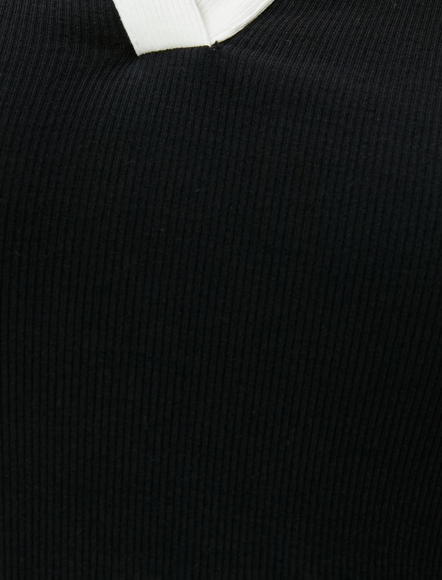   Polo Yaka Mini Elbise Kısa Kollu Pamuklu Renk Kontrastlı