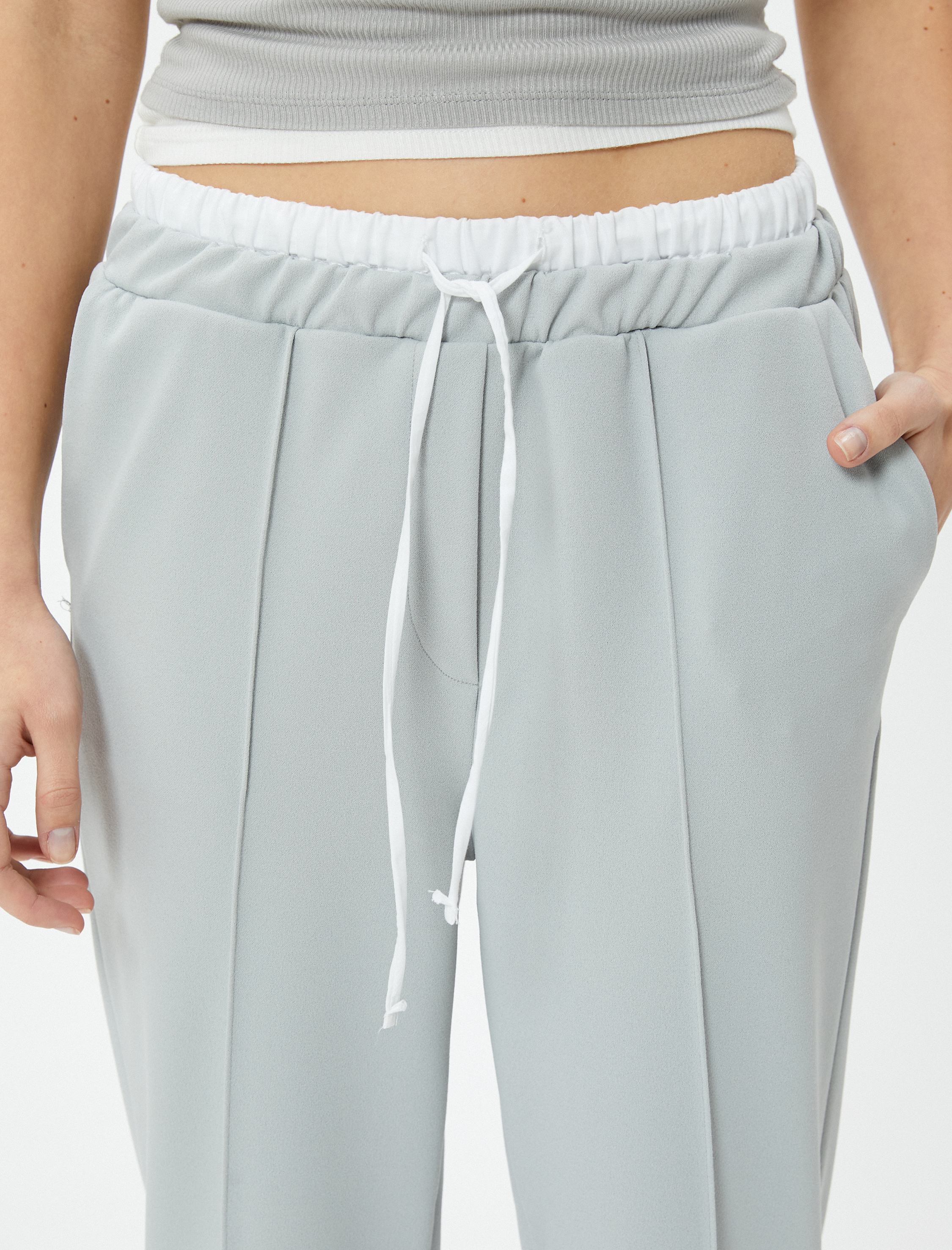   Jogger Pantolon Çift Bel Detaylı Bağlamalı Nervürlü