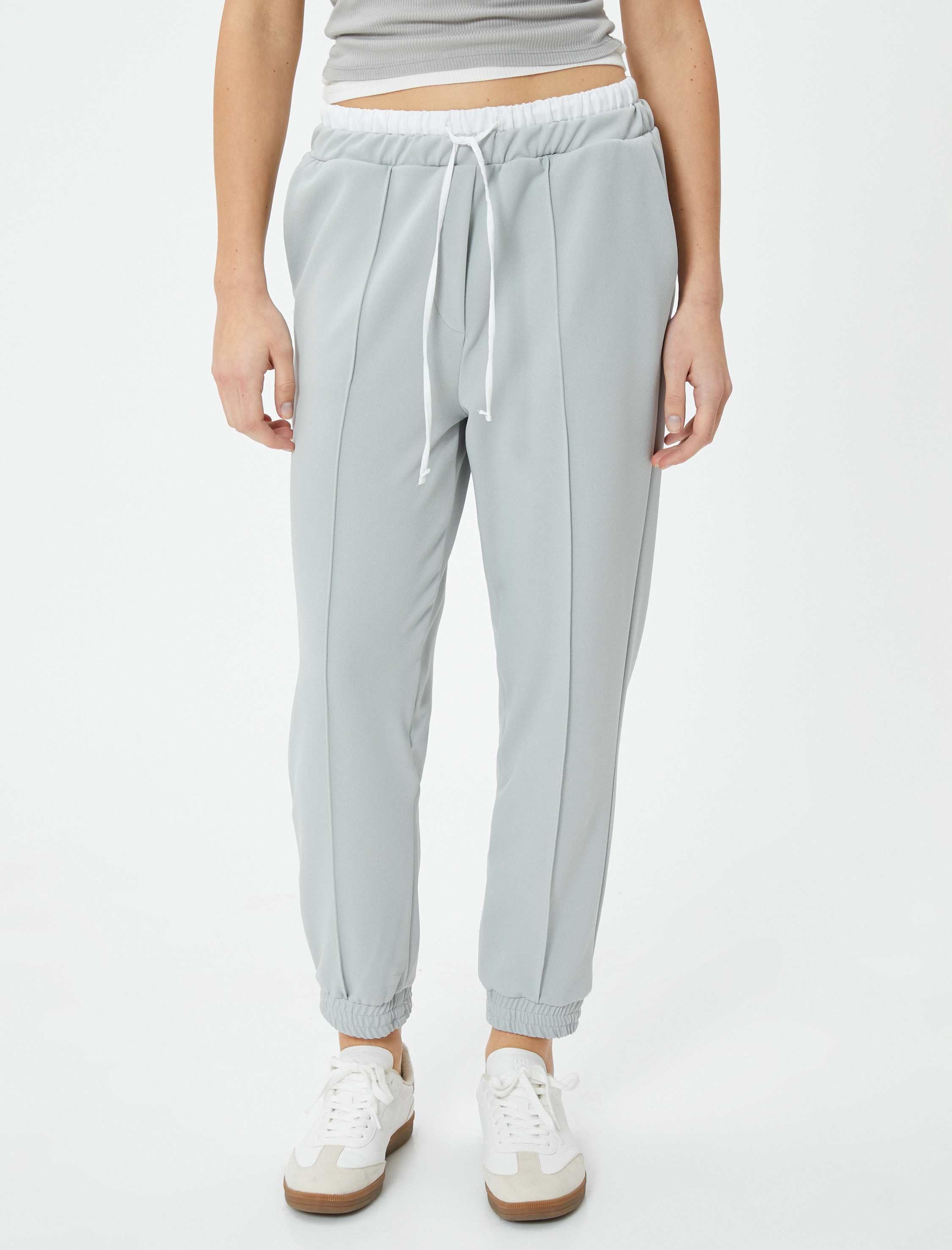  Jogger Pantolon Çift Bel Detaylı Bağlamalı Nervürlü