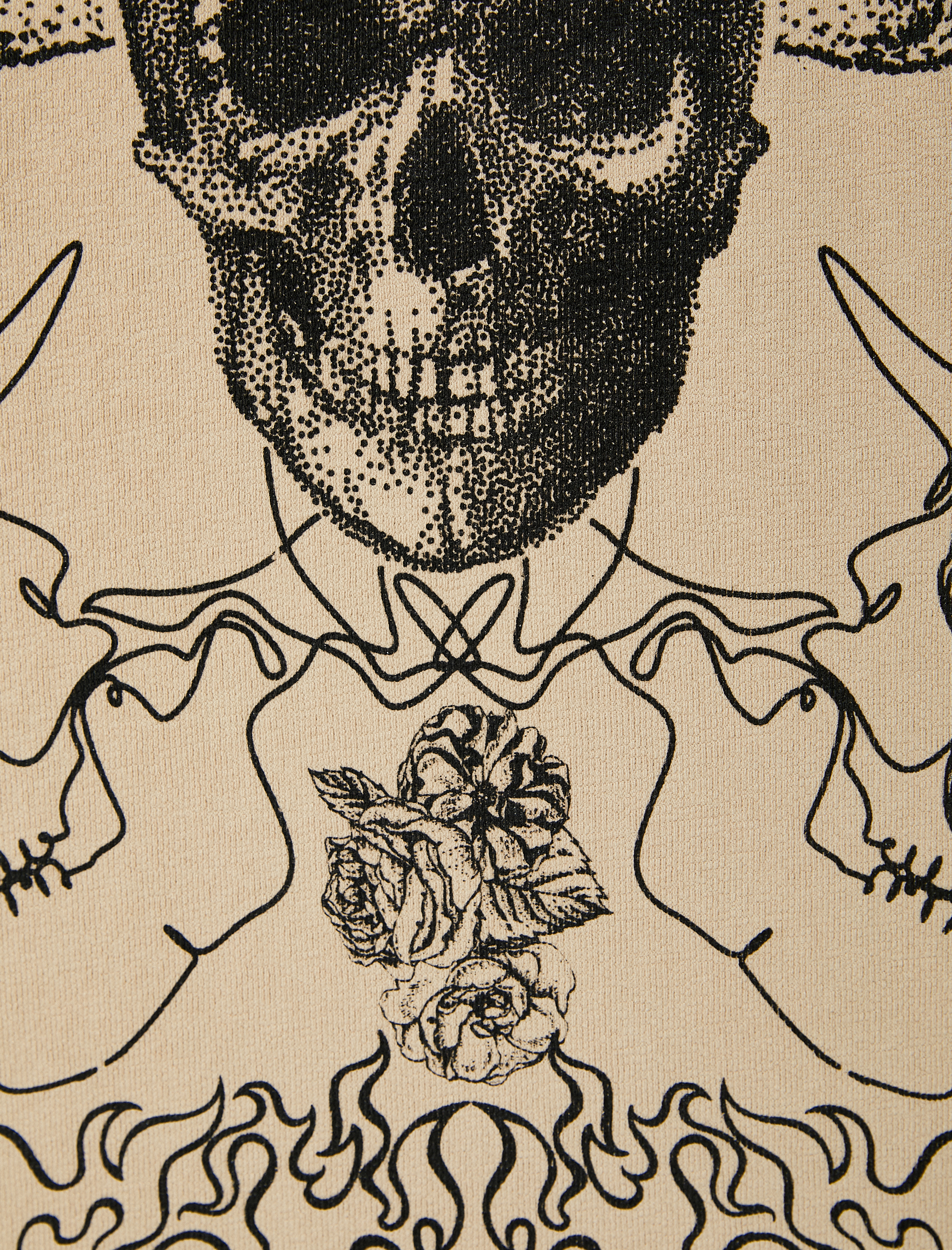   Oversize Tişört Kuru Kafa Baskılı Bisiklet Yaka