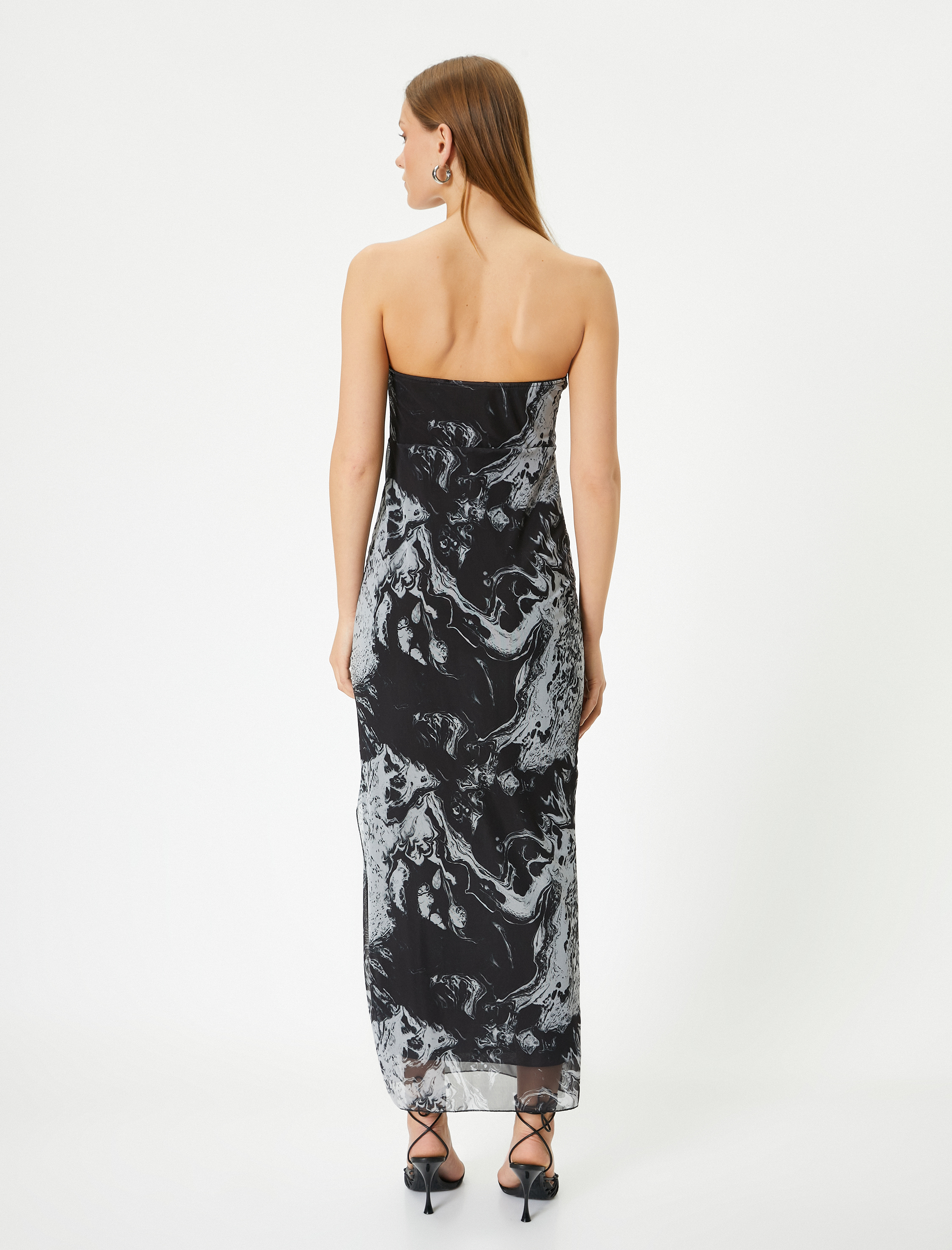   Straplez Midi Elbise Korse Detaylı