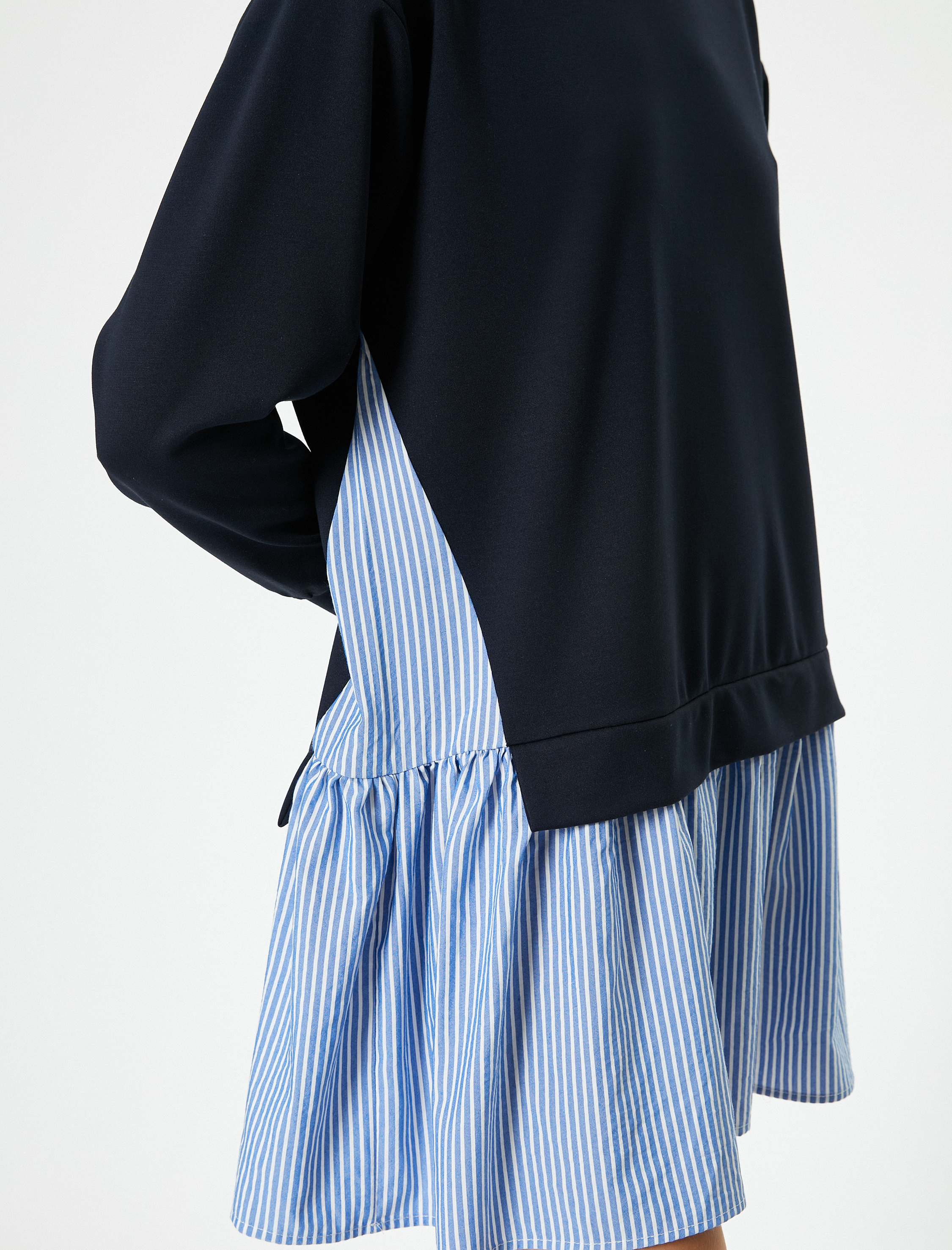   Sweat Elbise Mini Çift Parça Görünümlü Bisiklet Yaka Uzun Kollu