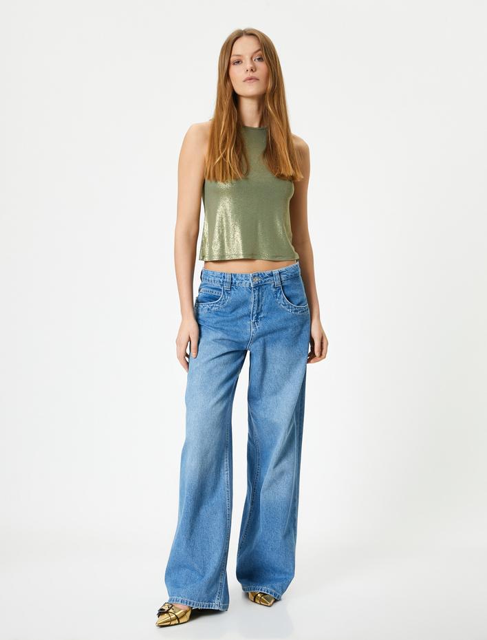  Halter Yaka Atlet Metalik Kolsuz