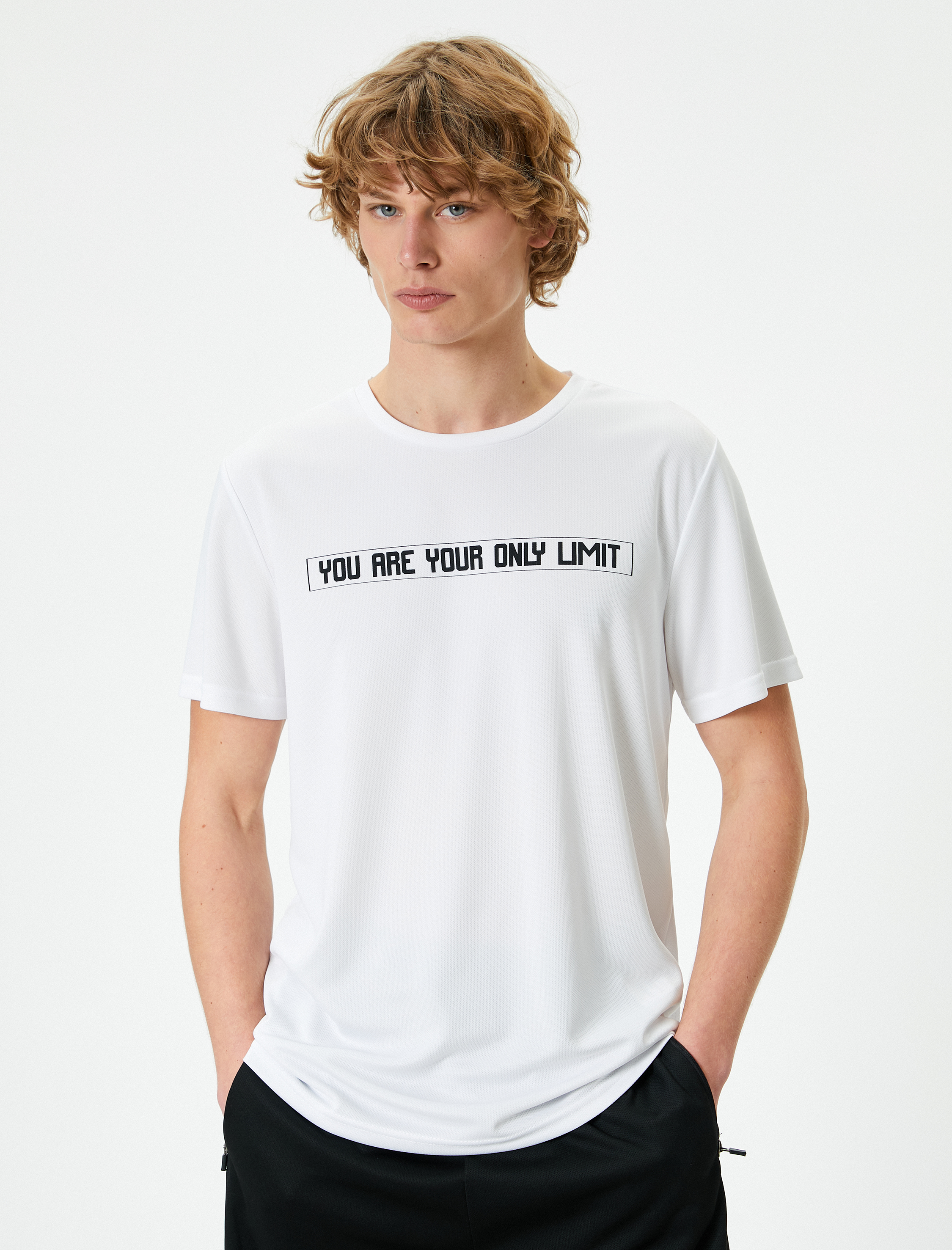   Spor Tişört Slogan Baskılı Bisiklet Yaka Kısa Kollu