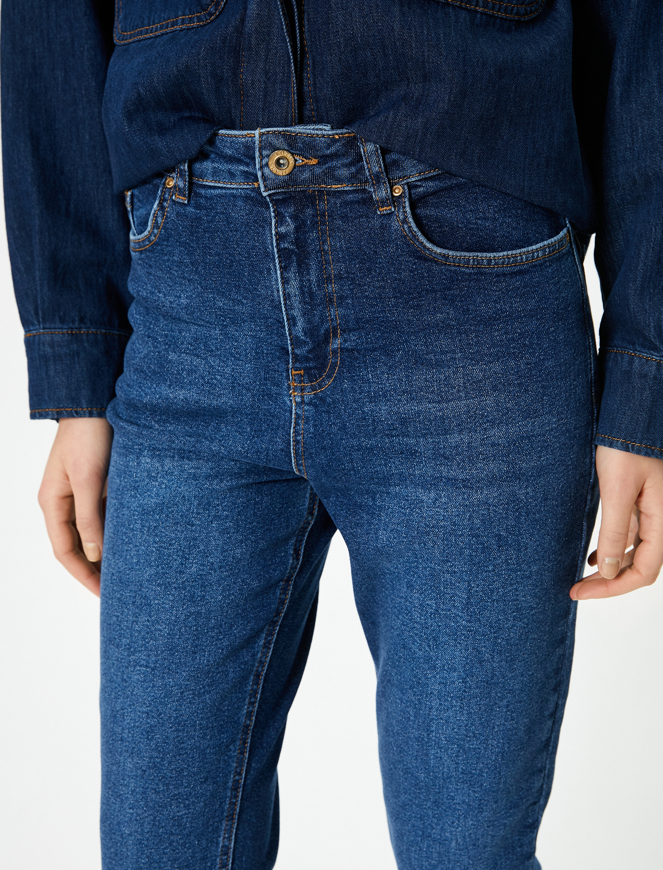   Dar Paça Kot Pantolon Pamuklu - Mom Slim Jeans
